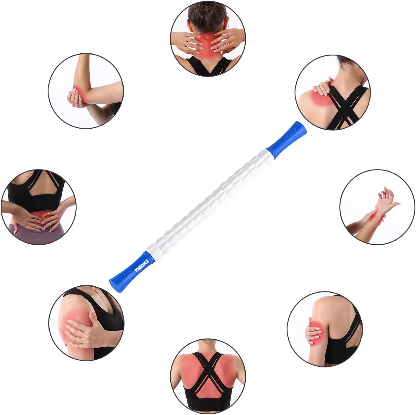 Muscle Roller Stick for Athletes - Deep Tissue Fascia Blaster & Roller Massager for Myofascial Pain Relief - Handheld Physical Therapy & Recovery Tool(Blue White-24 inch)