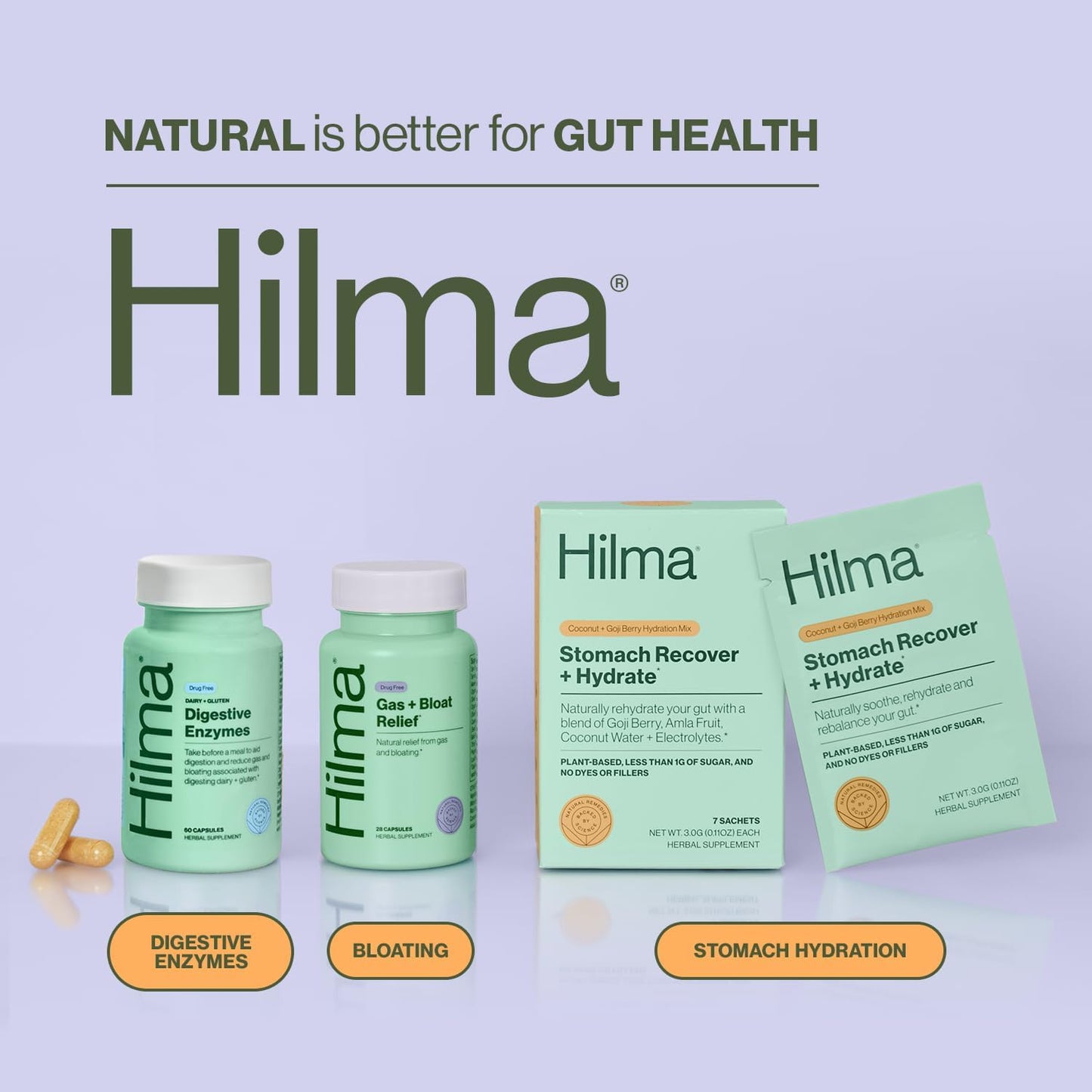 Hilma Digestive Enzymes for Women, Bloating Relief with Turmeric, Dandelion Root and Gluten Digestive Enzymes, Natural Gluten and Dairy Relief Pills, 60 Vegan Capsules