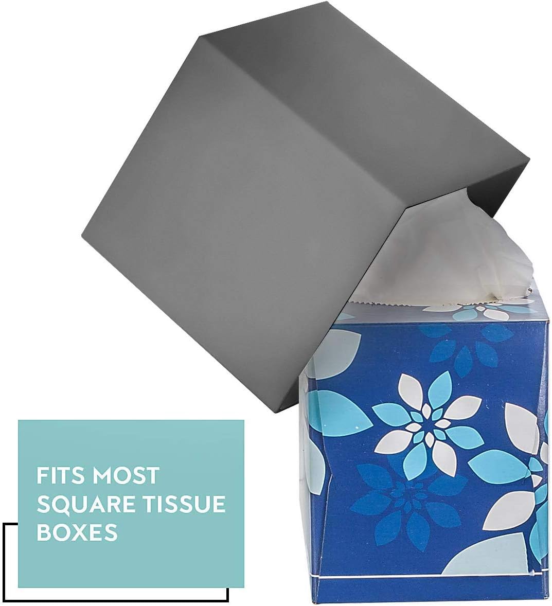 Tissue Box Cover Square - Facial Cube Tissue Box Holder Case Dispenser for Bathroom Vanity Countertop, Bedroom Dresser, Office Desk or Night Stand Table, 2 Pack - Grey