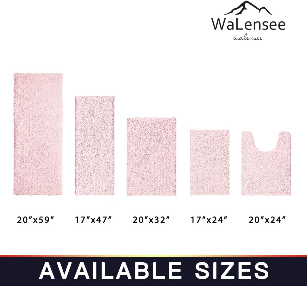 Walensee Bathroom Rug 2 Pieces Set Non Slip Bath Mat (20"x32" Plus 20"x24" U Blush) Water Absorbent Super Soft Shaggy Chenille Machine Washable Dry Extra Thick Perfect Carpet for Shower Floor