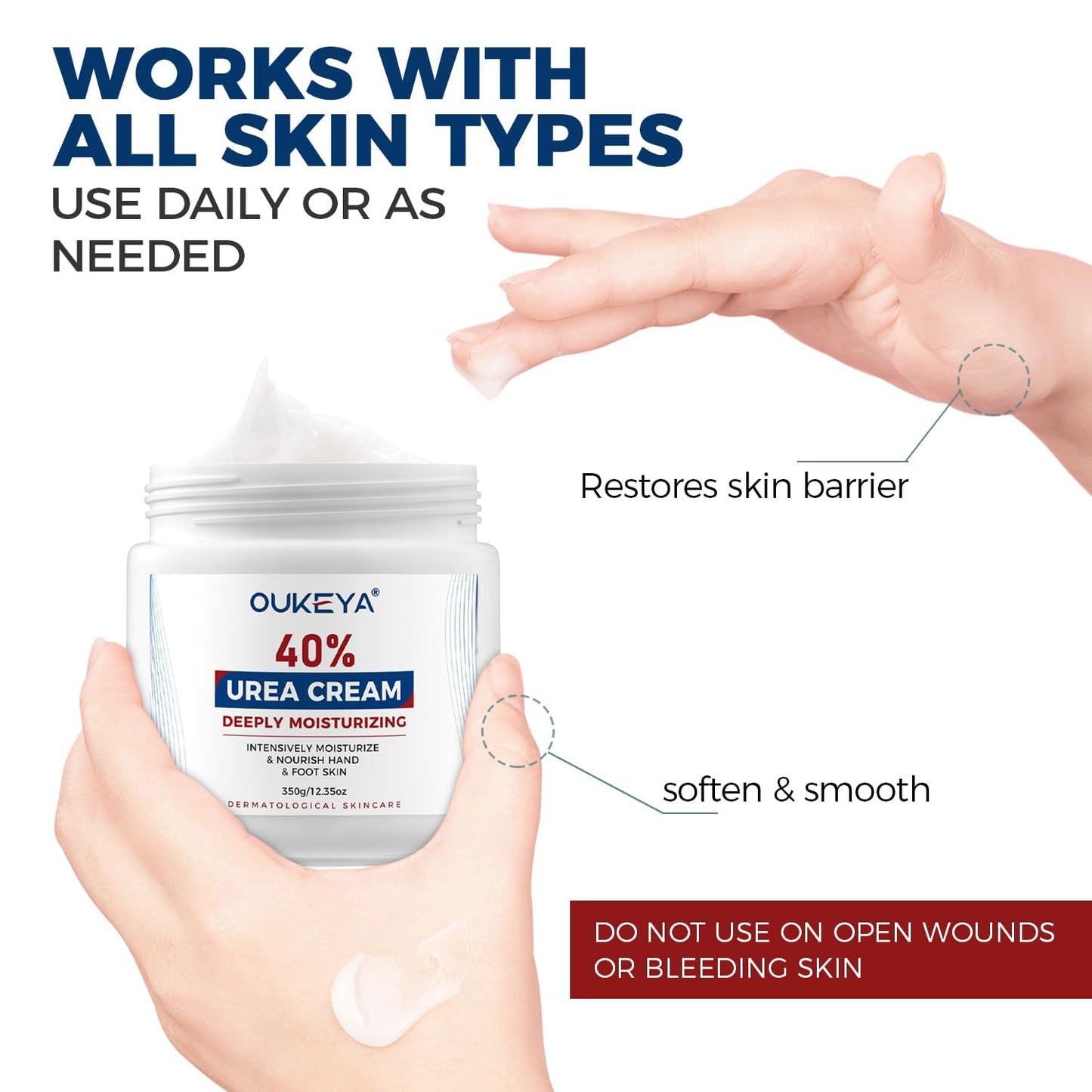 OUKEYA Urea Cream 40 Percent, Foot & Hand Cream for Dry Cracked, Urea Lotion for Feet Maximum Strength(12.35Oz X 2 Packs)