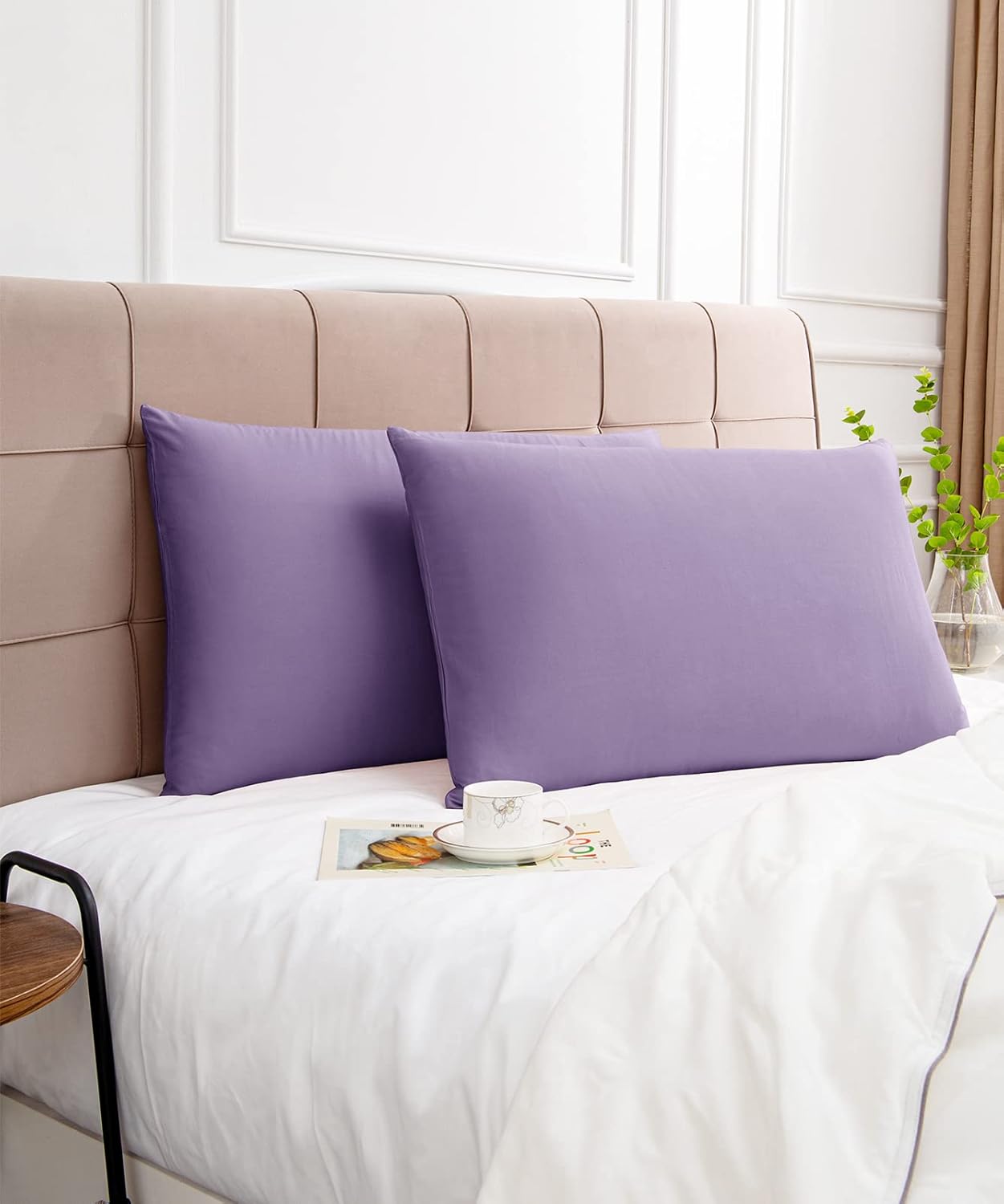 Warmstar Cotton Pillow Cases Queen Size Set of 2, 600 Thread Count Pillowcases 20x30 Inches, Soft Long Staple Cotton Pillowcases Breathable with Envelope Closure,Plum