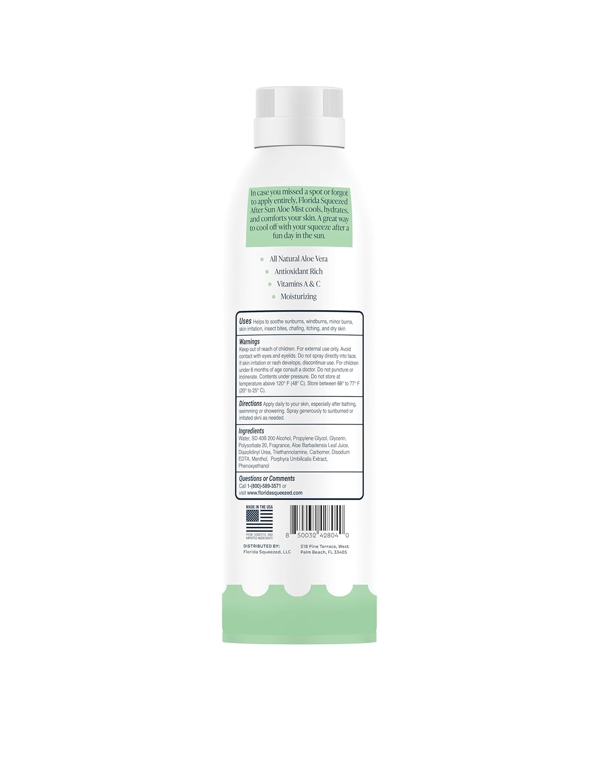 Florida Squeezed After Sun Aloe Mist | 6 oz | Revitalize, Nourish, Hydrate and Cool
