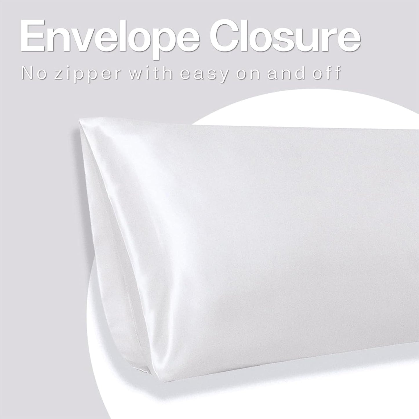 MR&HM Satin Body Pillow Cover, Soft and Breathable Body Pillow Case with Envelope Closure, Cooling and Silky Long Pillowcase for Hair and Skin,Grey (20x54, White)