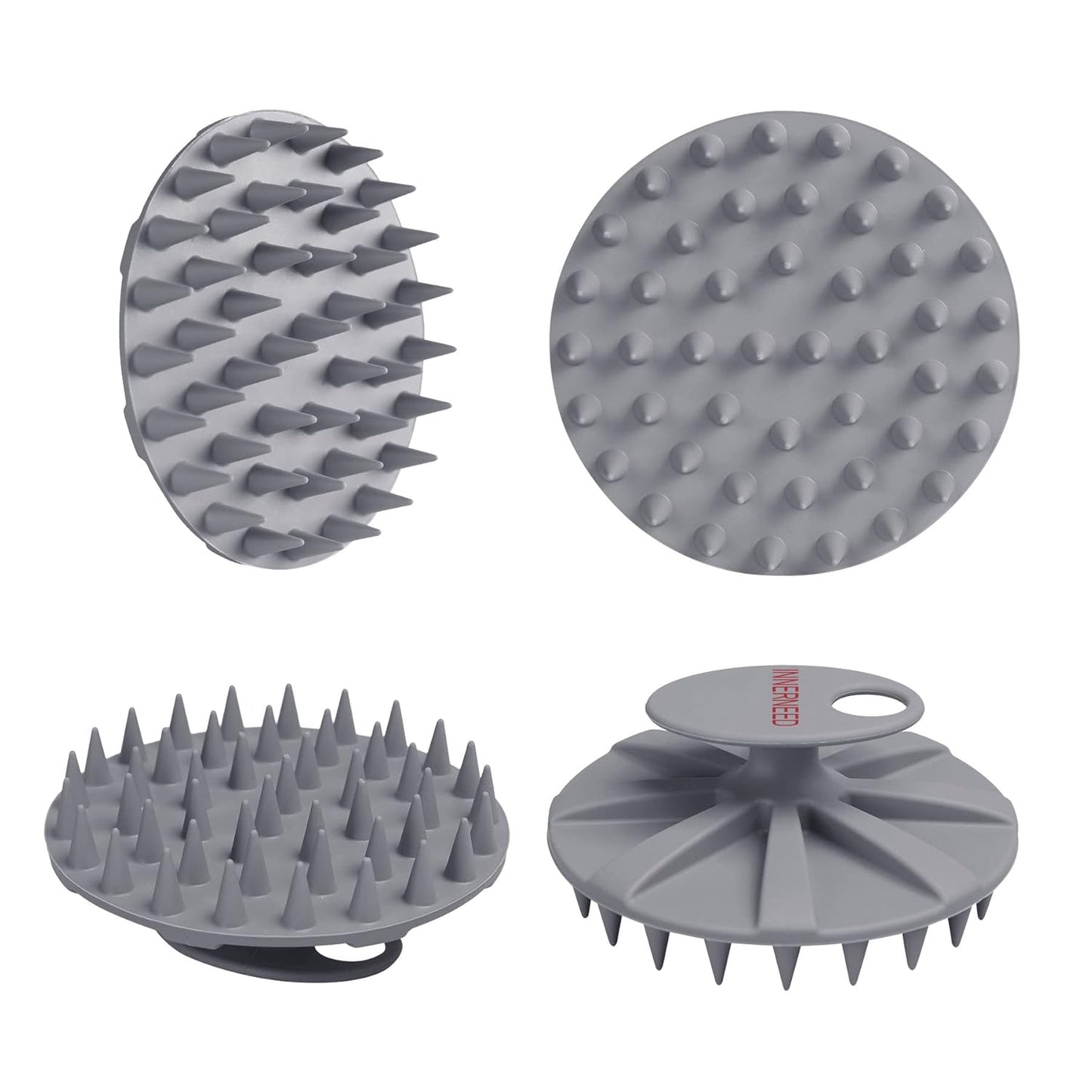 INNERNEED Scalp Massager Shampoo Brush, Wet & Dry Manual Scalp Care Head Scrubber Hair Washing, Soft Silicone Bristles, for Hair Growth, Dandruff Removal (Black+Gray)