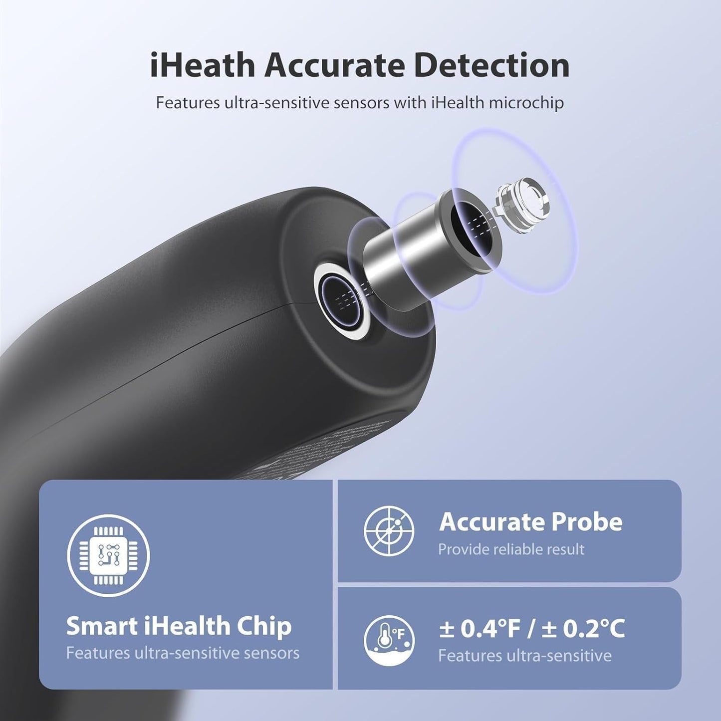 iHealth Touchless Thermometer for Adults and Kids, Color-Coded Alert & Silent Mode, 1-Second Accurate Fever Check, Portable for Home, Travel Use - PT2L Black