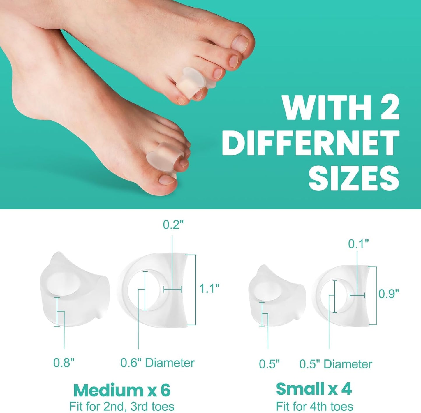 Welnove Gel Toe Separators - 10 Pack Toe Spacers with Aloe Vera Extract for Overlapping Toes, Bunions, Big Toe Alignment, Bunion Relief - Soft Silicone Toe Corrector for Men Women FSA or HSA Eligible