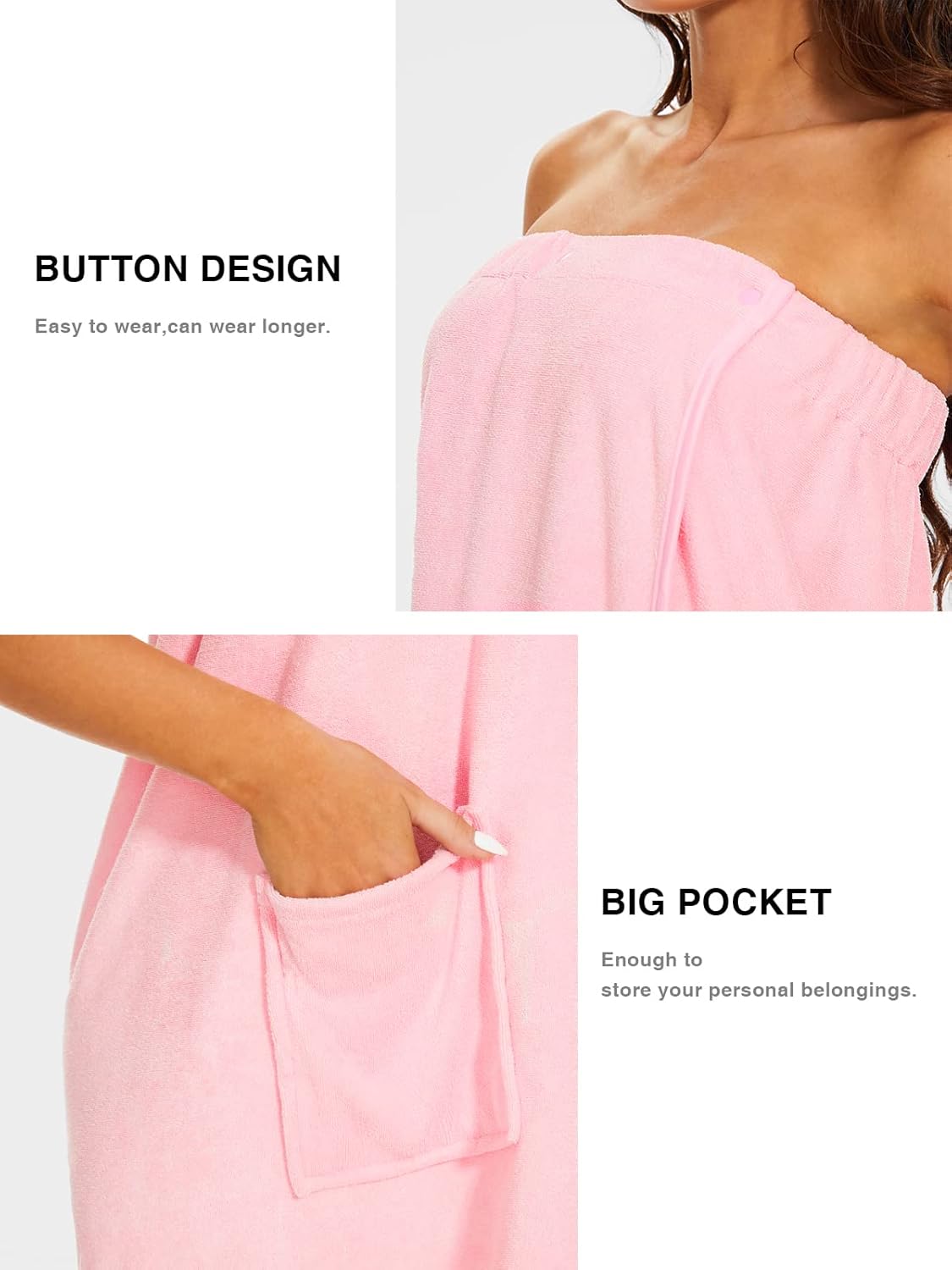 Kniffi Shower Wrap Robe for Women Bath Body Towel Wrap Spa Soft bathrobe with Adjustable Snap Closure