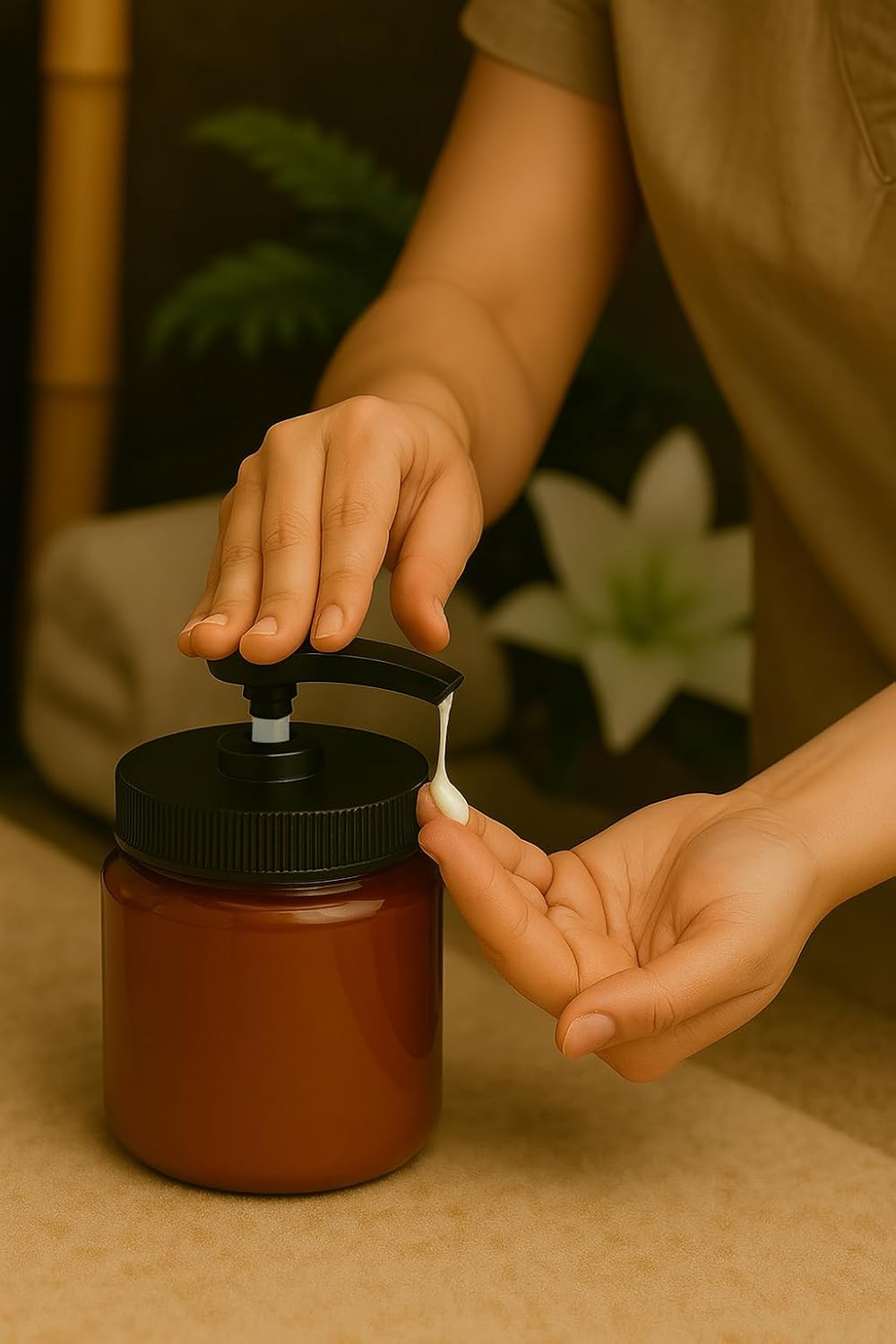 Royal Massage 16oz Refillable Pump Jar with Locking Dip Tube Dispenser – BPA-Free Plastic Container for Massage Oils, Lotions, Creams – Ribbed Lid Wide-Mouth Jar – Durable & Reusable (Green/Black, 3)