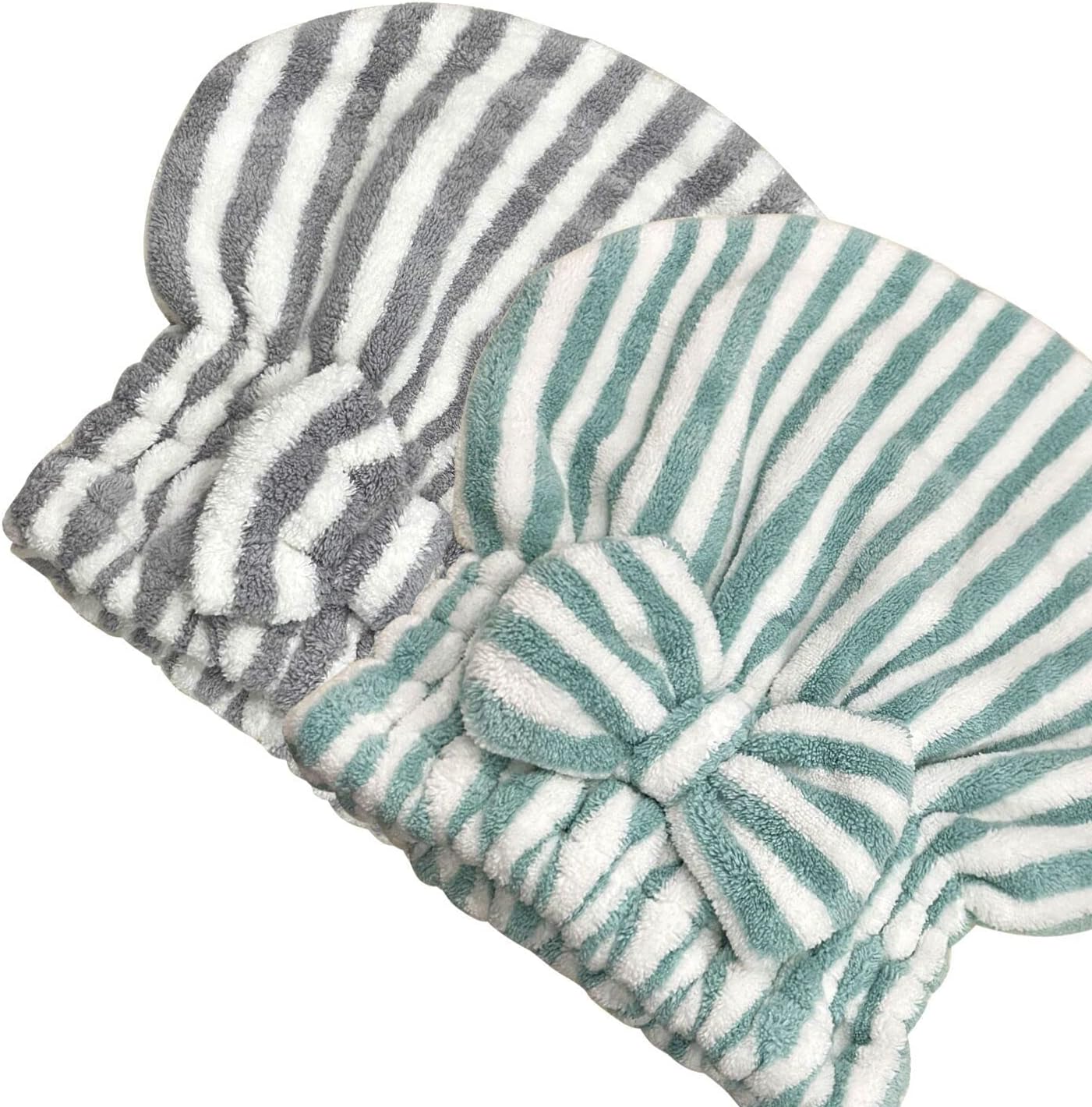 Jseng 2PC Microfiber Hair Drying Caps Stripe, Extrame Soft & Ultra Absorbent, Fast Drying Turban Hair Wrap Towels Thick Fluffy for Women
