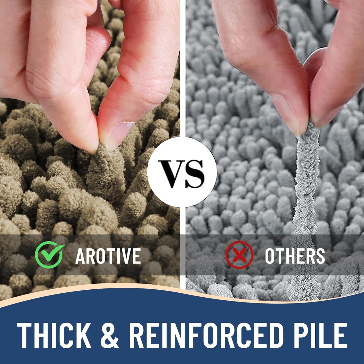 Arotive Luxury Chenille Bathroom Rug Mat, Extra Soft Thick Absorbent Shaggy Bath Rugs, Non-Slip Machine Wash Dry, Plush Bath Mats for Bathroom, Shower and Tub, 47x24, Camel