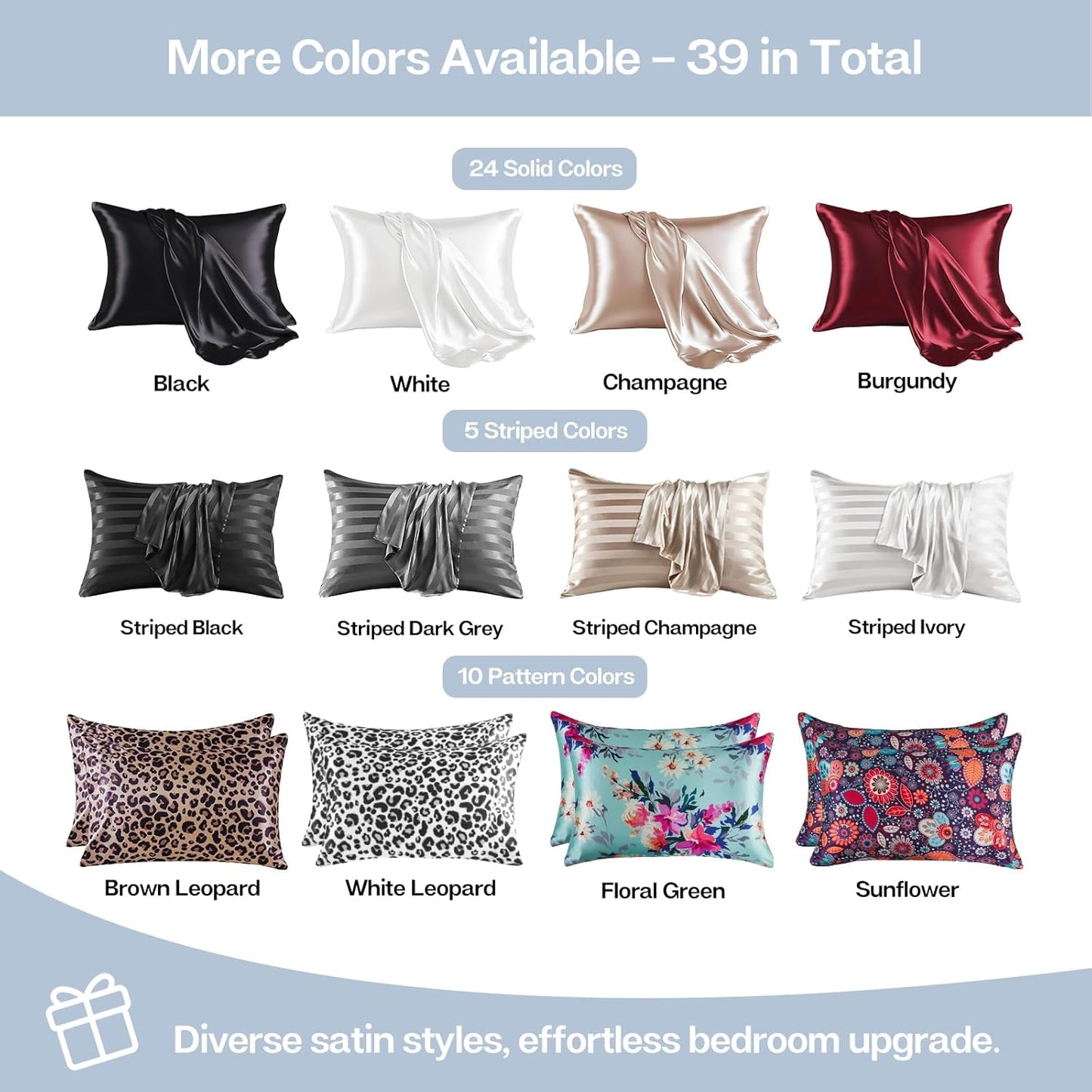 MR&HM Satin Pillowcase for Hair and Skin, Silk Satin Pillowcase 2 Pack, King Size Pillow Cases Set of 2, Silky Pillow Cover with Envelope Closure (20x40, Light Blue)