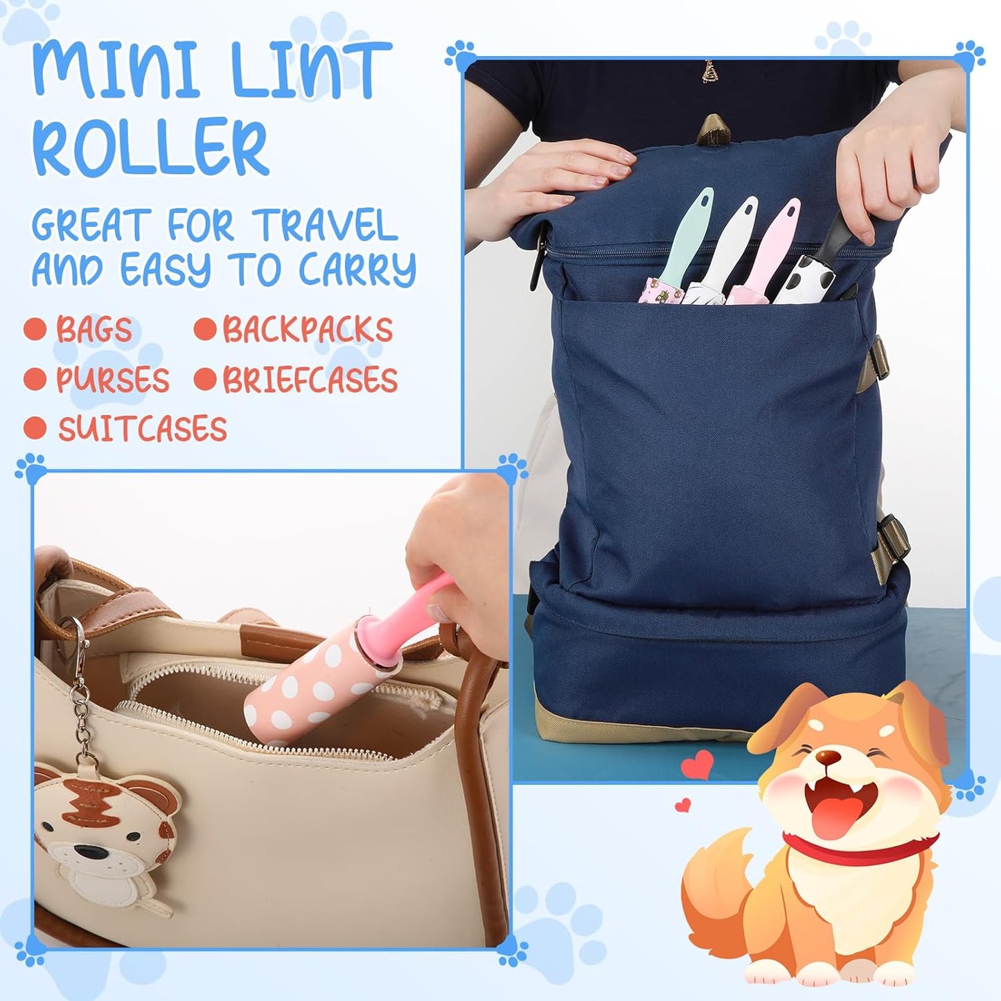 Hushee 20 Pcs Bulk Mini Lint Roller for Pet Hair and Clothes Lint Roller Travel Size Removers Sticky Removing Tool for Travel, Gift Bags, Furniture, Car Seat