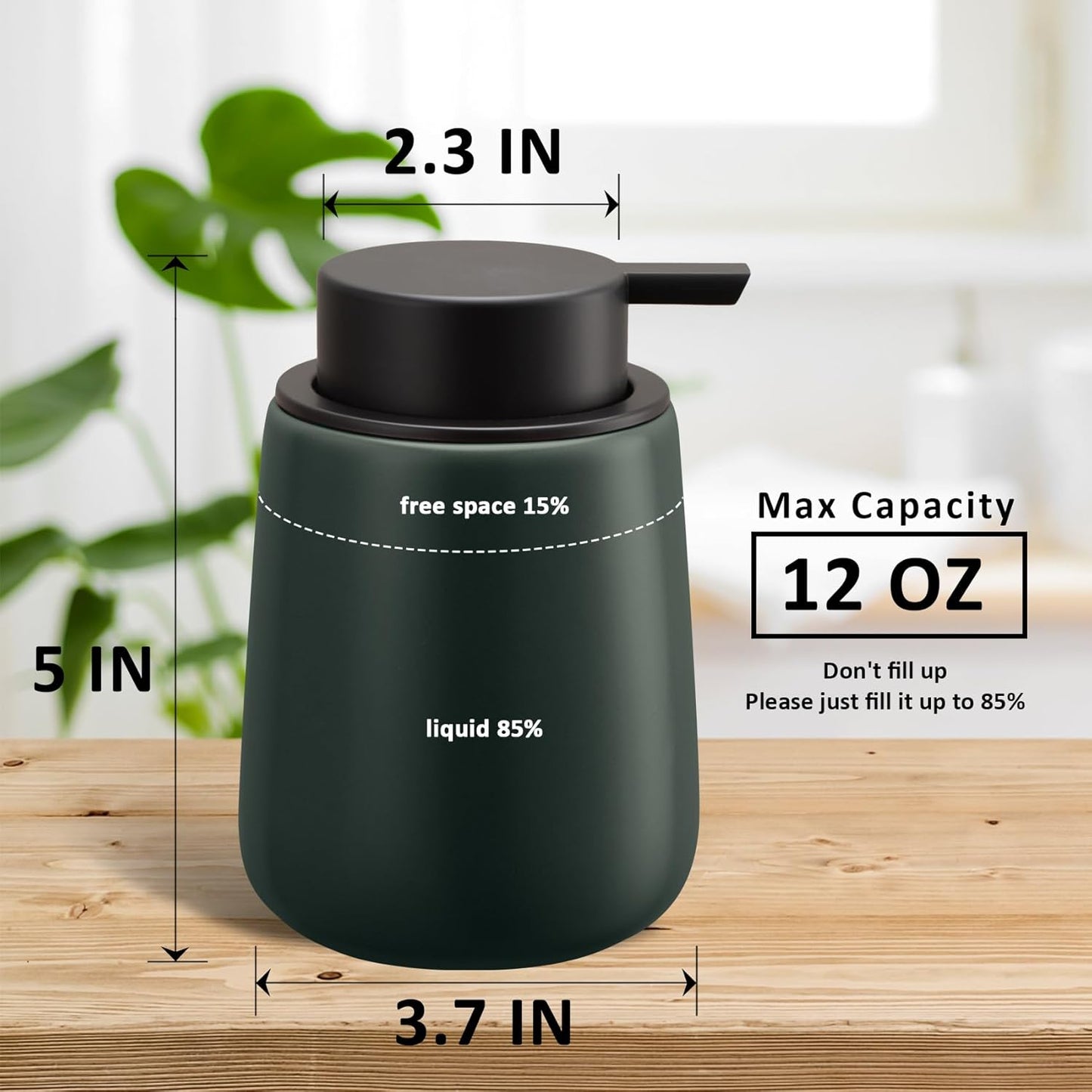 Soap Dispenser Ceramic with Easy-to-Press Pump Hand Lotion Liquid Dispenser for Shampoo Bathroom Kitchen 12 oz