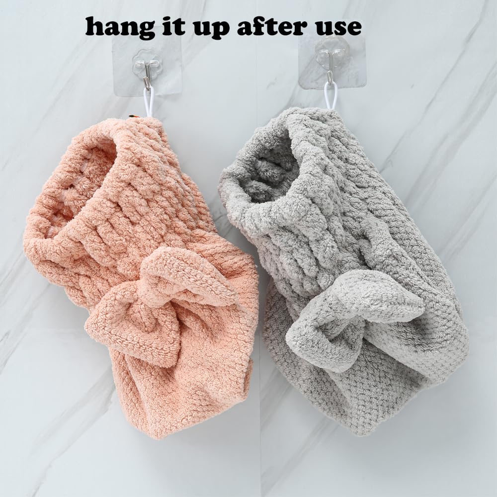 Microfiber Hair Towel, Hair Towel Cap,Absorbent Hair Turban Towel,Hair Drying Towel to Dry Curly or Straight Short Hair Quickly(Pink&Gray)