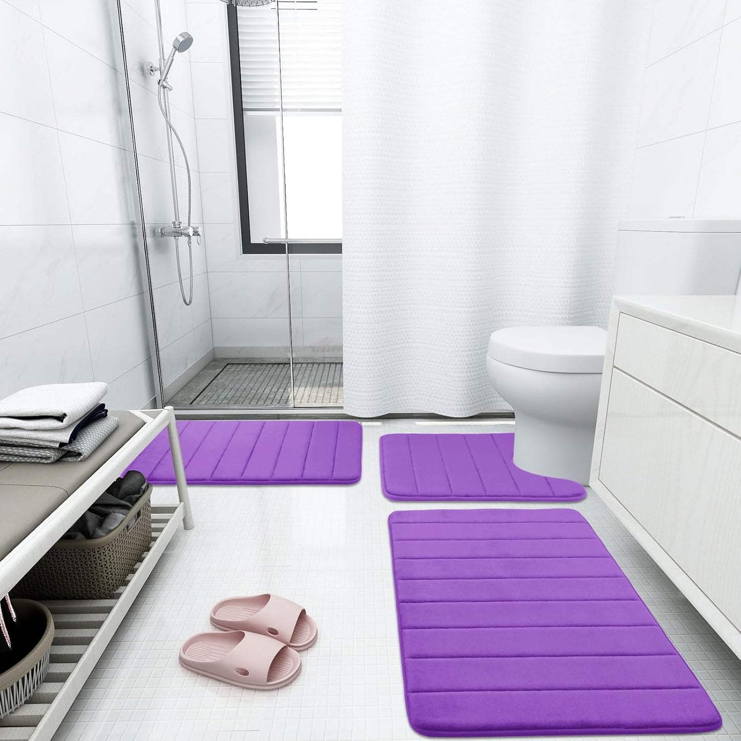 Buganda Memory Foam Bath Mat, 47" x 24", Ultra Soft and Non-Slip Bathroom Rugs, Water Absorbent and Machine Washable Bath Rug Runner for Bathroom, Shower, and Tub, Purple