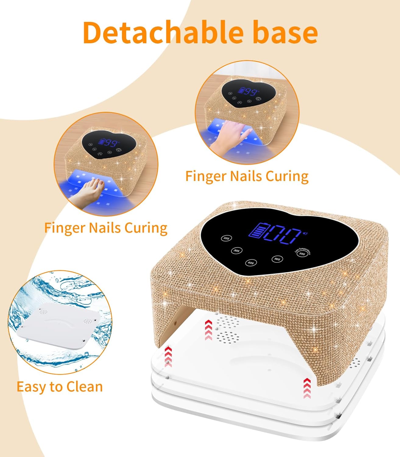 UV Light for Nails, 72W Cordless UV Nail Lamp for Gel Nails, Rechargeable Gold Diamond LED Dryer with 5 Timer Setting,Touch Control & Auto Sensor, Fast Light Curing Lamp for Salon & Home