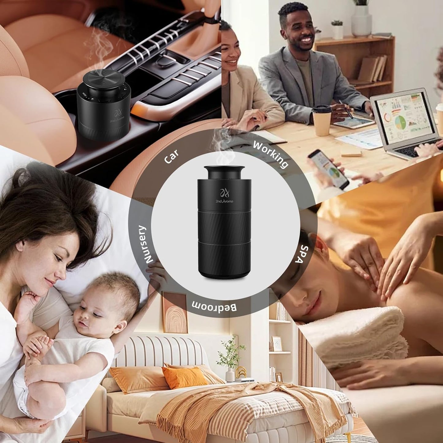 Waterless Essential Oil Diffuser, Aluminum Rechargeable Battery Operated Diffuser, 3 Timer Settings, 3 Mist Levels, 20ml Essential Oil Include, Black Mini Diffuser for Car Home Office Travel