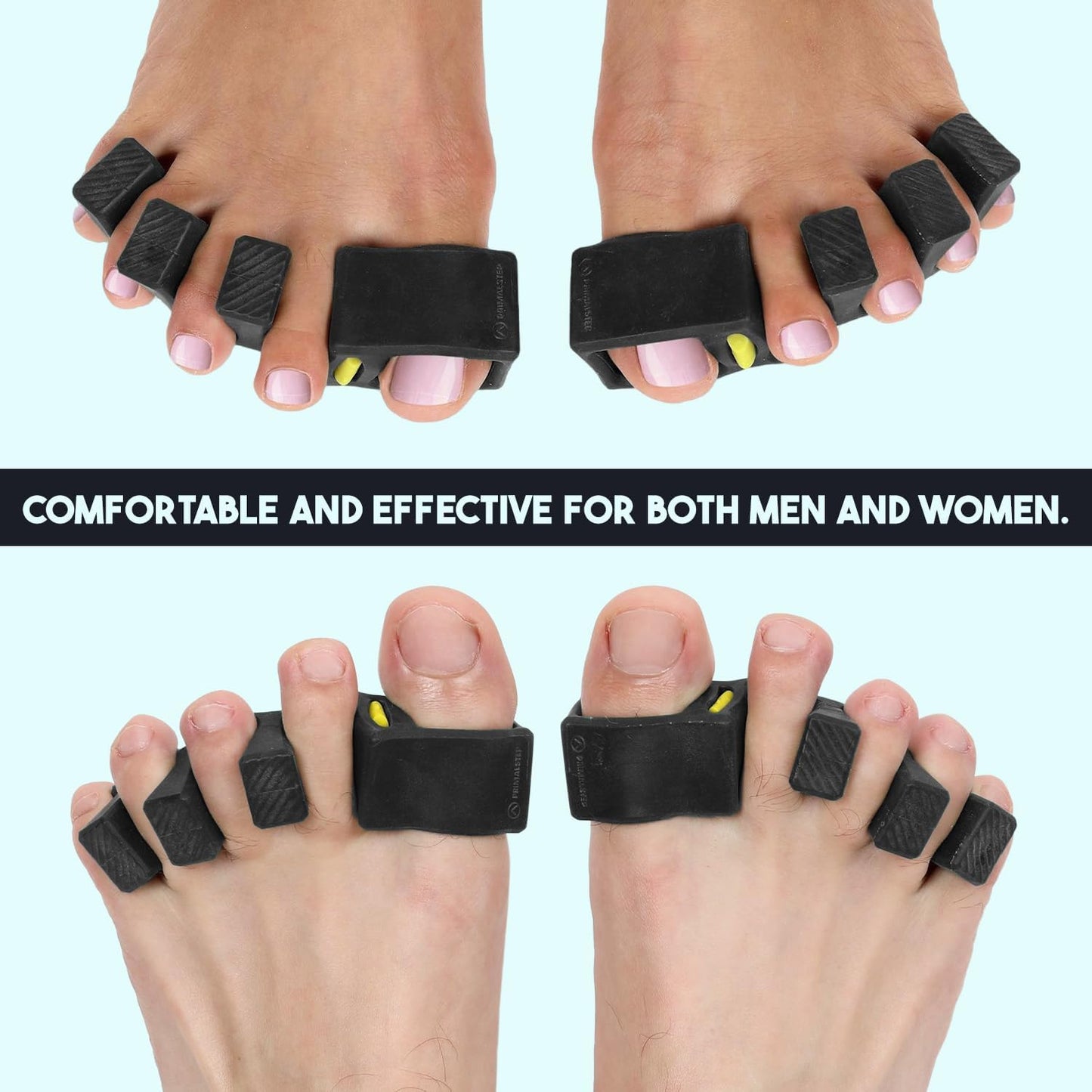 APEX Adjustable Toe Separators - Over 50% Thicker & More Durable - Doctor Recommended - Stretches to Fit - 4 Pack Adjustable Bundle (1 Pair Size S/M & 1 Pair Size Large) (black)