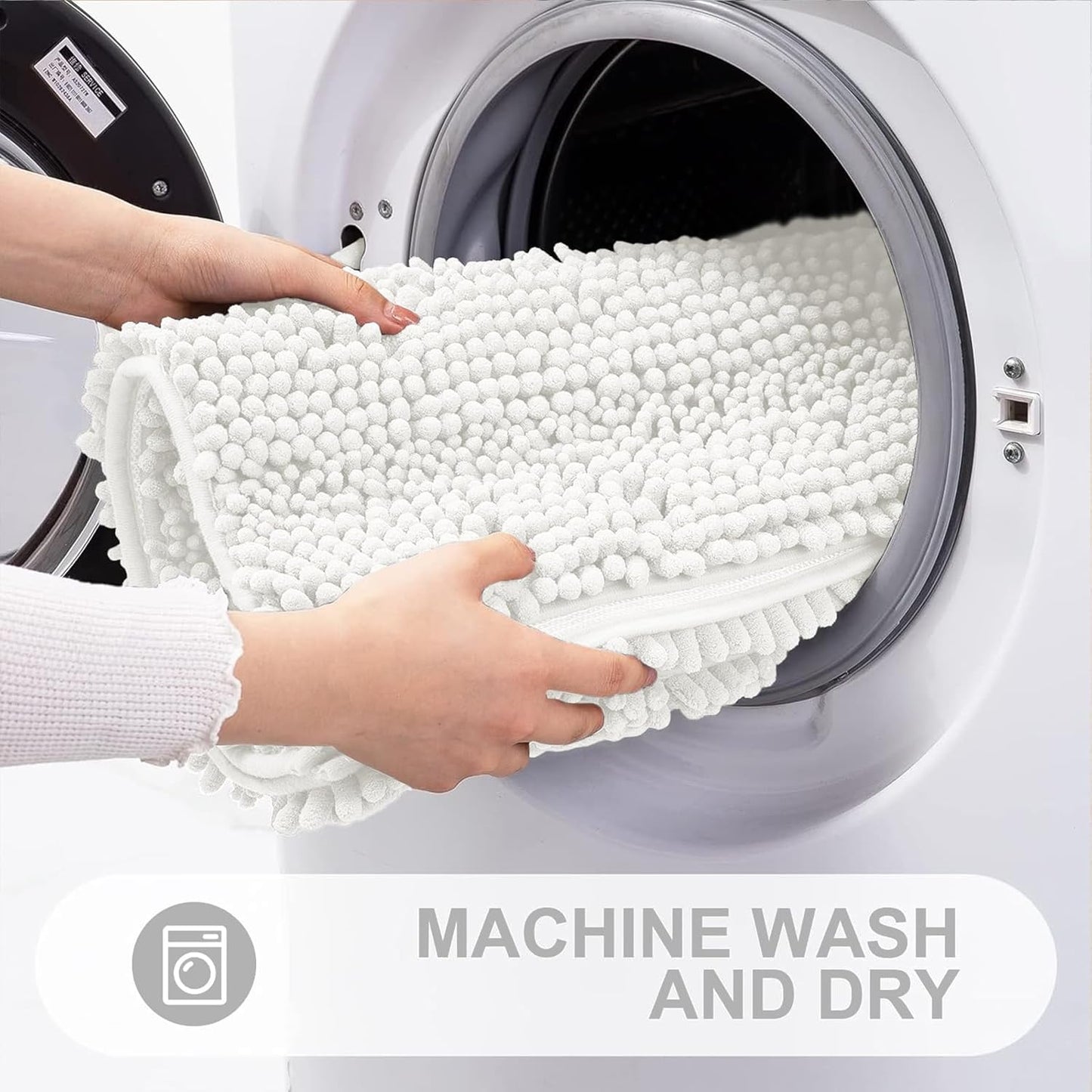 Grandaily Chenille Striped Bathroom Rugs 30x20, Extra Thick and Absorbent Bath Mats, Non-Slip Soft Plush Shaggy Shower Carpet, Machine Wash Dry, Bath Rug for Bathroom, (Medium, Ivory)