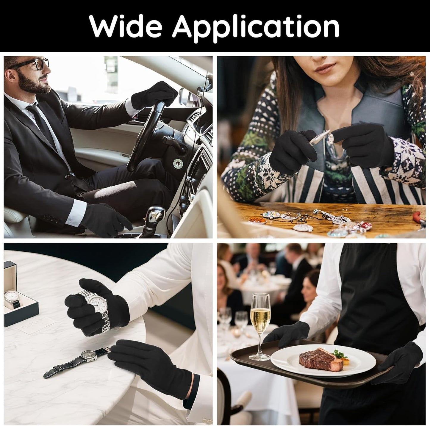 Segbeauty 24 Counts Black Cotton Gloves for Women, 12 Pairs Moisturizing Gloves for Sleeping, Work Cotton Glove for Dry Hands Overnight, Sleep Spa Reusable Lotion Glove Liners for Arts Driving Medium