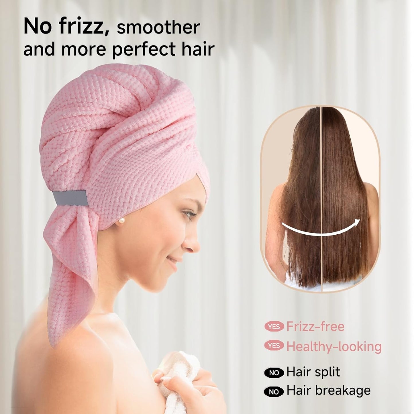 Large Microfiber Hair Towel for Women,Super Soft Anti Frizz & Quick Dry for Curly Hair,Ultra Absorbent Hair Wrap Towels for Long,Thick,Wet Hair 24x42 Inches (Pink)