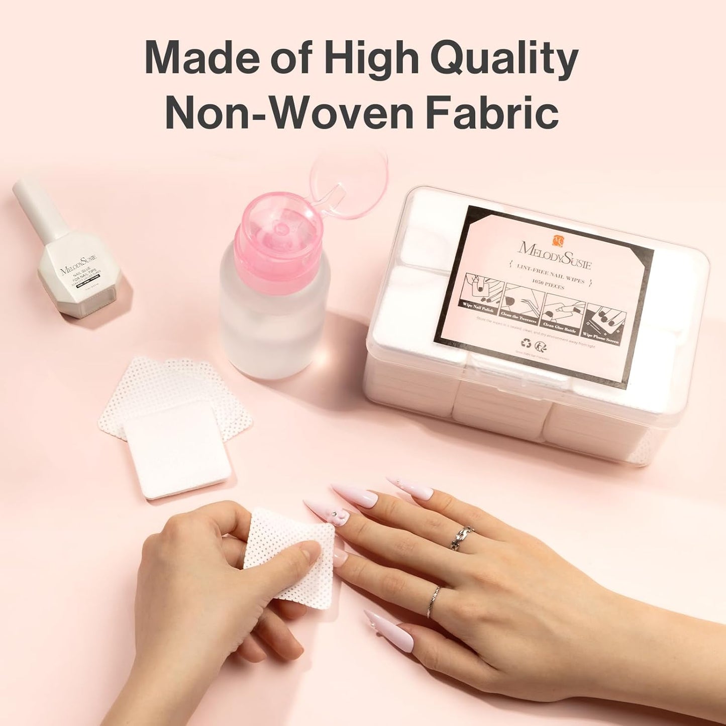 MelodySusie 1050PCS Lint Free Nail Wipes Kit, White Gel Nail Polish Remover Set with 1PCS Acetone Pump Dispenser Bottle 220ml for Professional Soak Off Gel Polish Remover