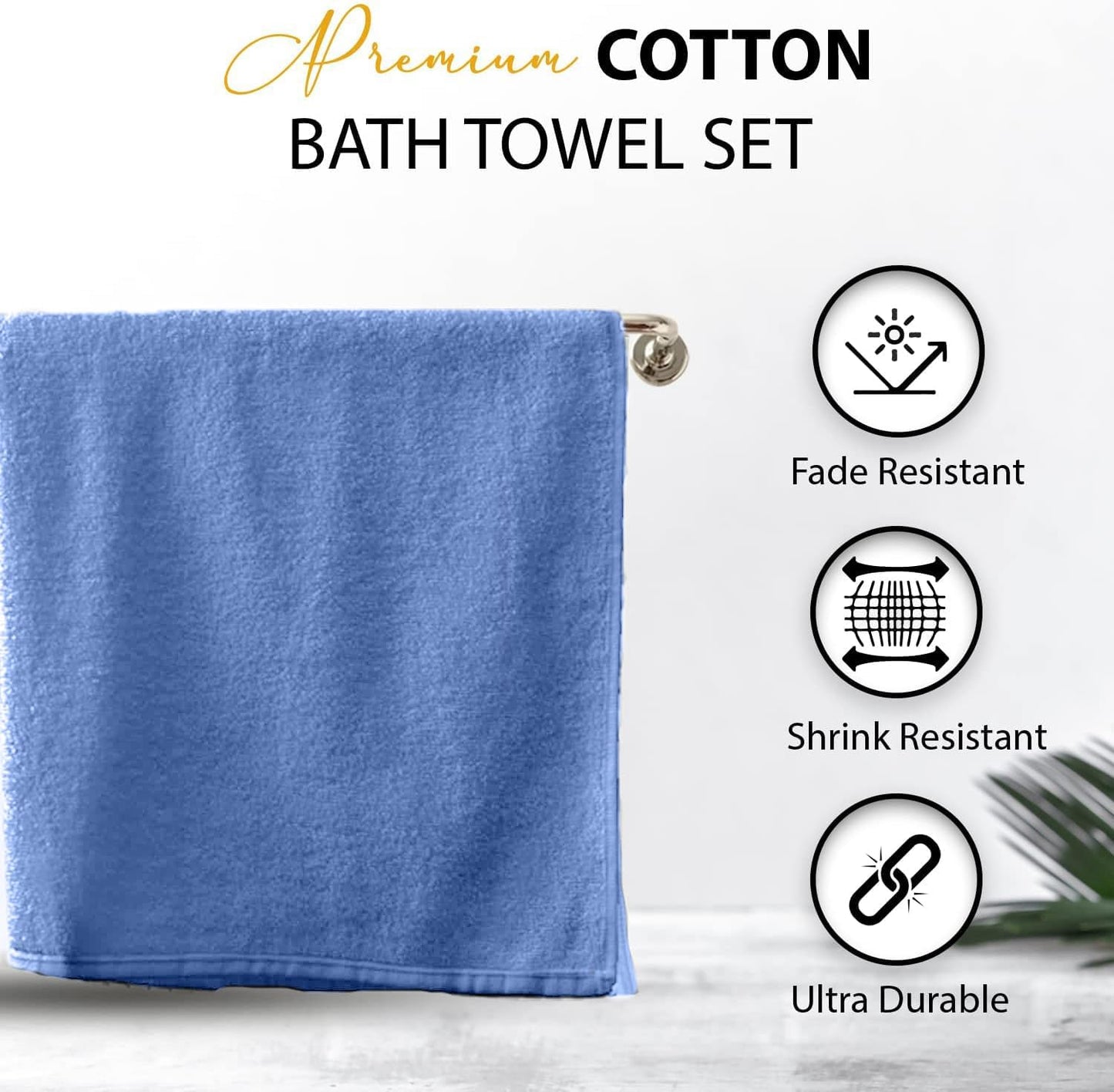 100% Cotton Bath Towels, 24x48 Pack of 6 Towels, Quick Dry, Highly Absorbent, Soft Feel Towel, Gym, Spa, Bathroom, Shower, Pool, Luxury Soft Towels (Blue, 24x48-6 Pack)