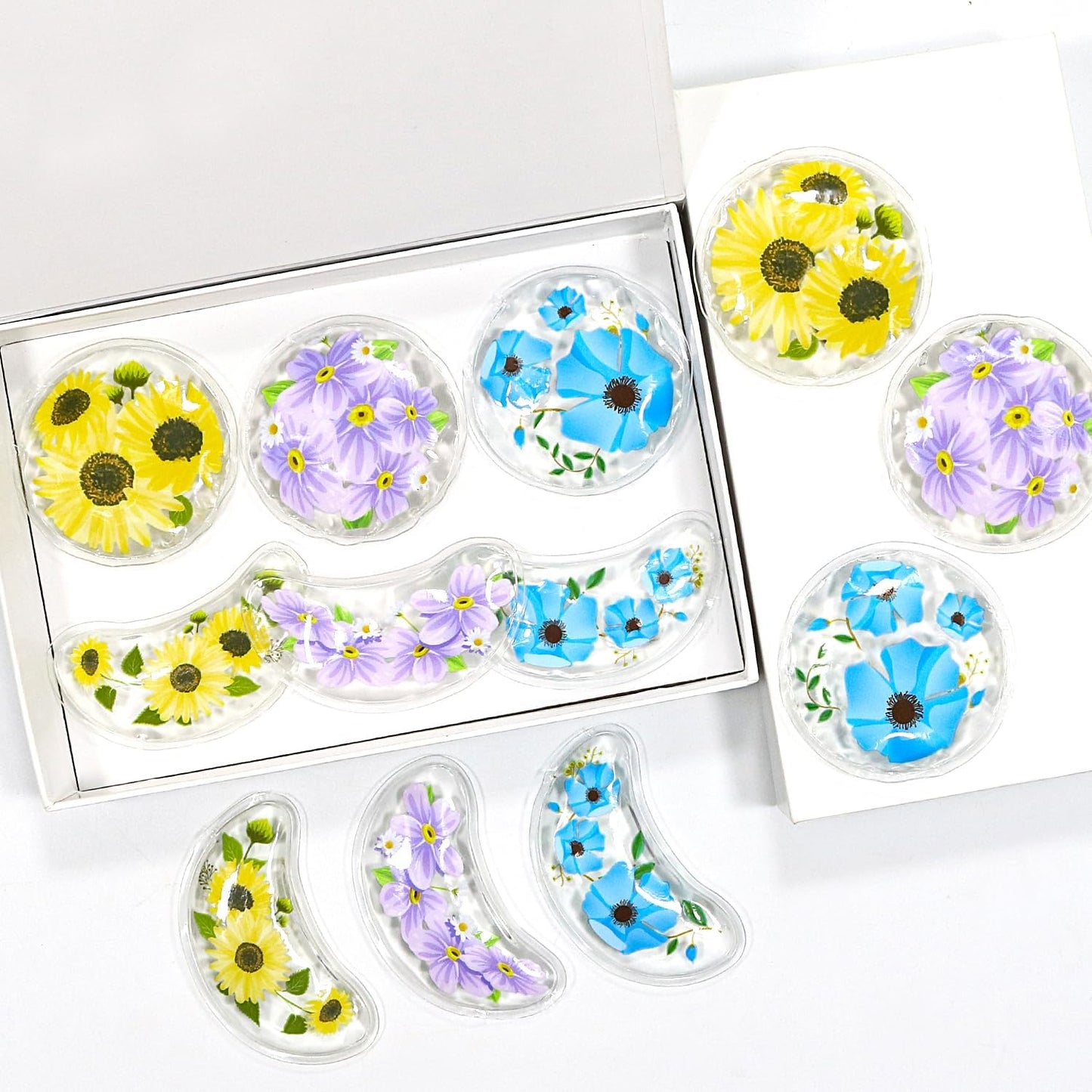 4PCS Gel Eye Ice Pack Set, Cold & Hot Compress, Reusable Cooling Gel Pads for Strain Relief, Swelling, Dark Circles, Redness, Puffy Eyes, Surgery Recovery(4 Yellow flowers)