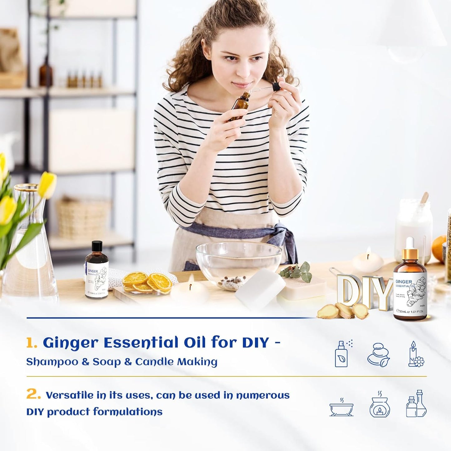 HIQILI 1 Fl Oz Ginger Oil, 100% Pure Natural Ginger Essential Oil for Hair, Massage, Skin - 30ml