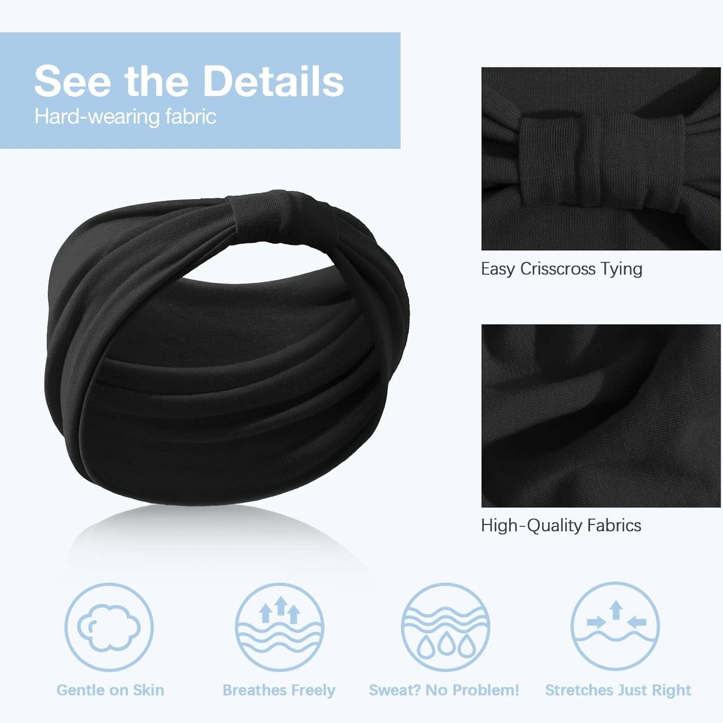 Wide Headbands for Women Knotted No Slip Head Bands Soft Turban Headband Hair Accessories Boho African Solid Color Head Wraps for Women Yoga Workout Pack of 6