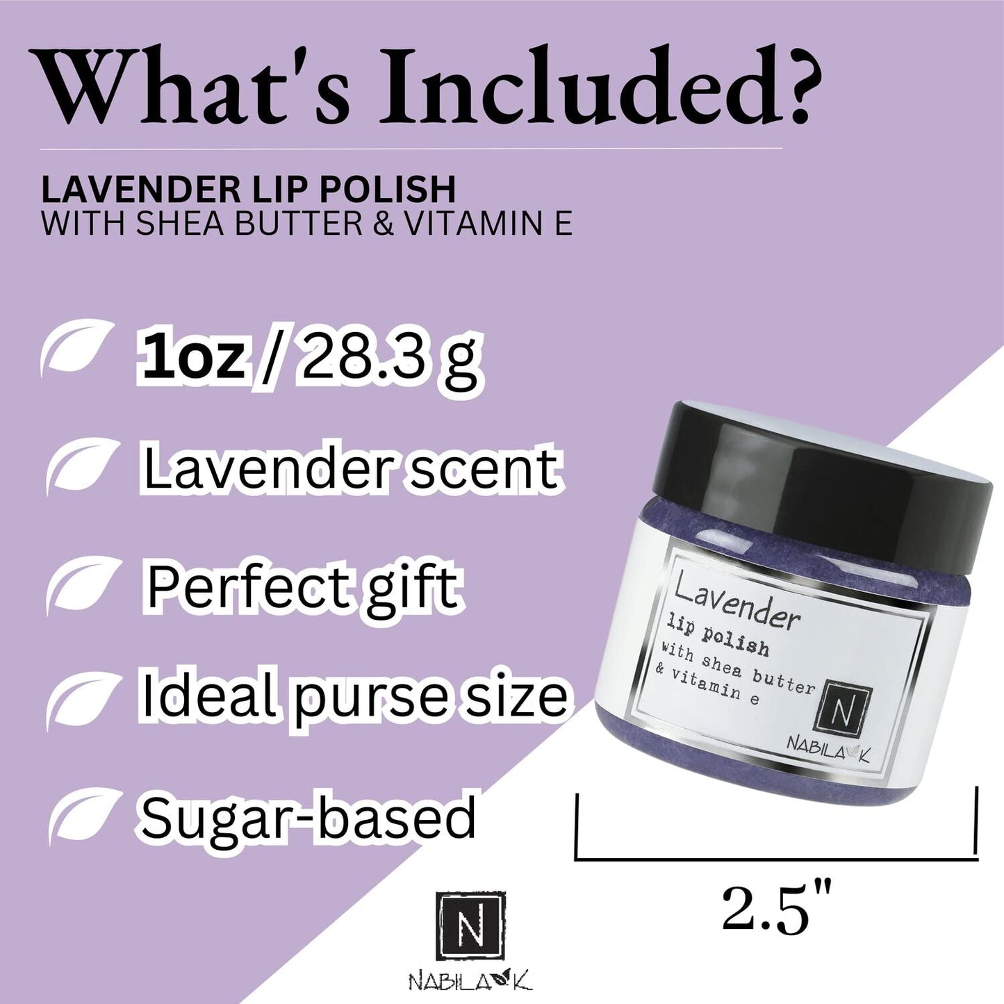 Lavender Lip Polish, 1 oz by Nabila K - Hydrating Lip Exfoliator & Moisturizer with Shea Butter and Vitamin E for Dry and Chapped Lips - Cruelty-Free, Real Sugar, Made in USA