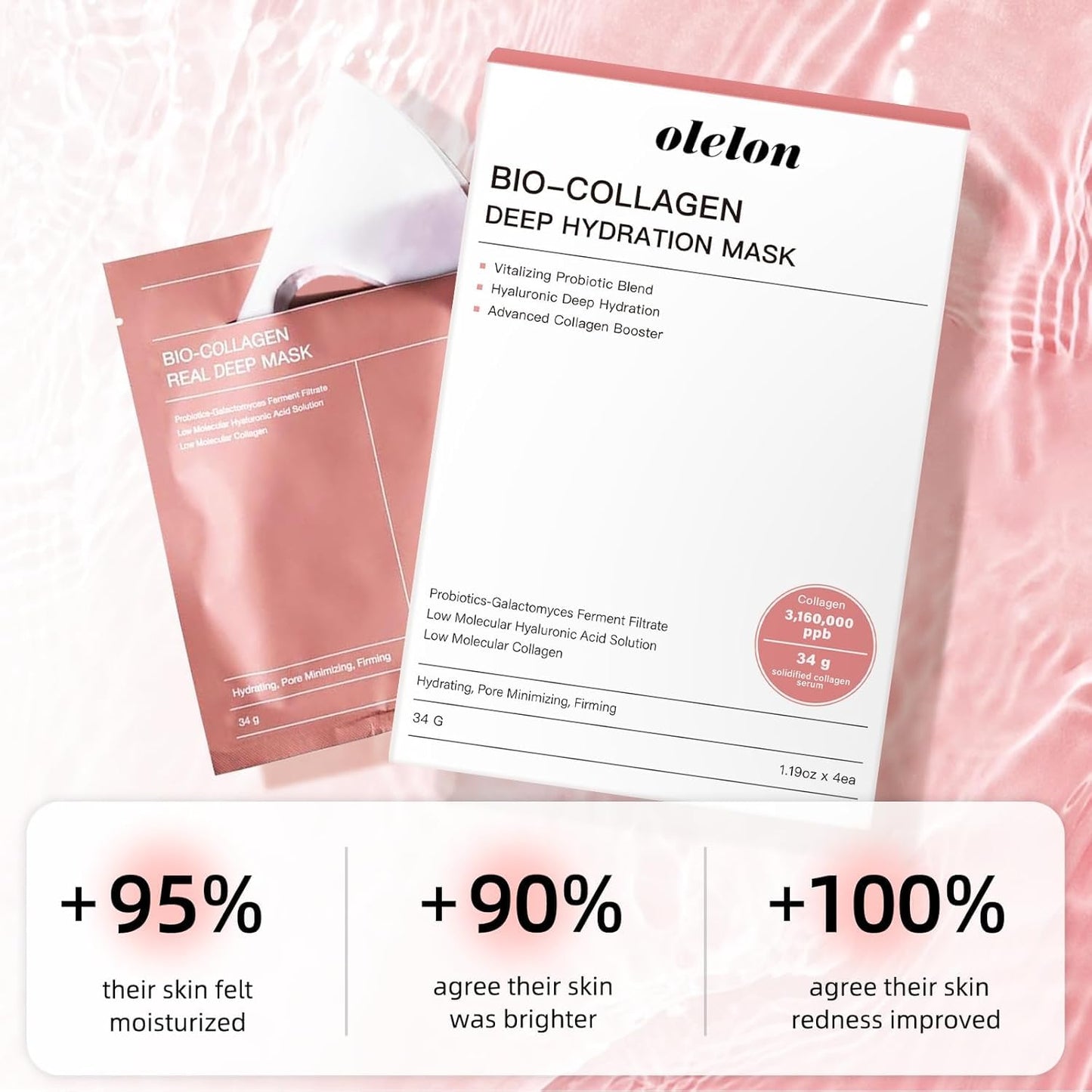 5 Pack Bio Collagen Face Mask Skincare, 100% Hydrating Collagen Mask Overnight Korean Skin Care