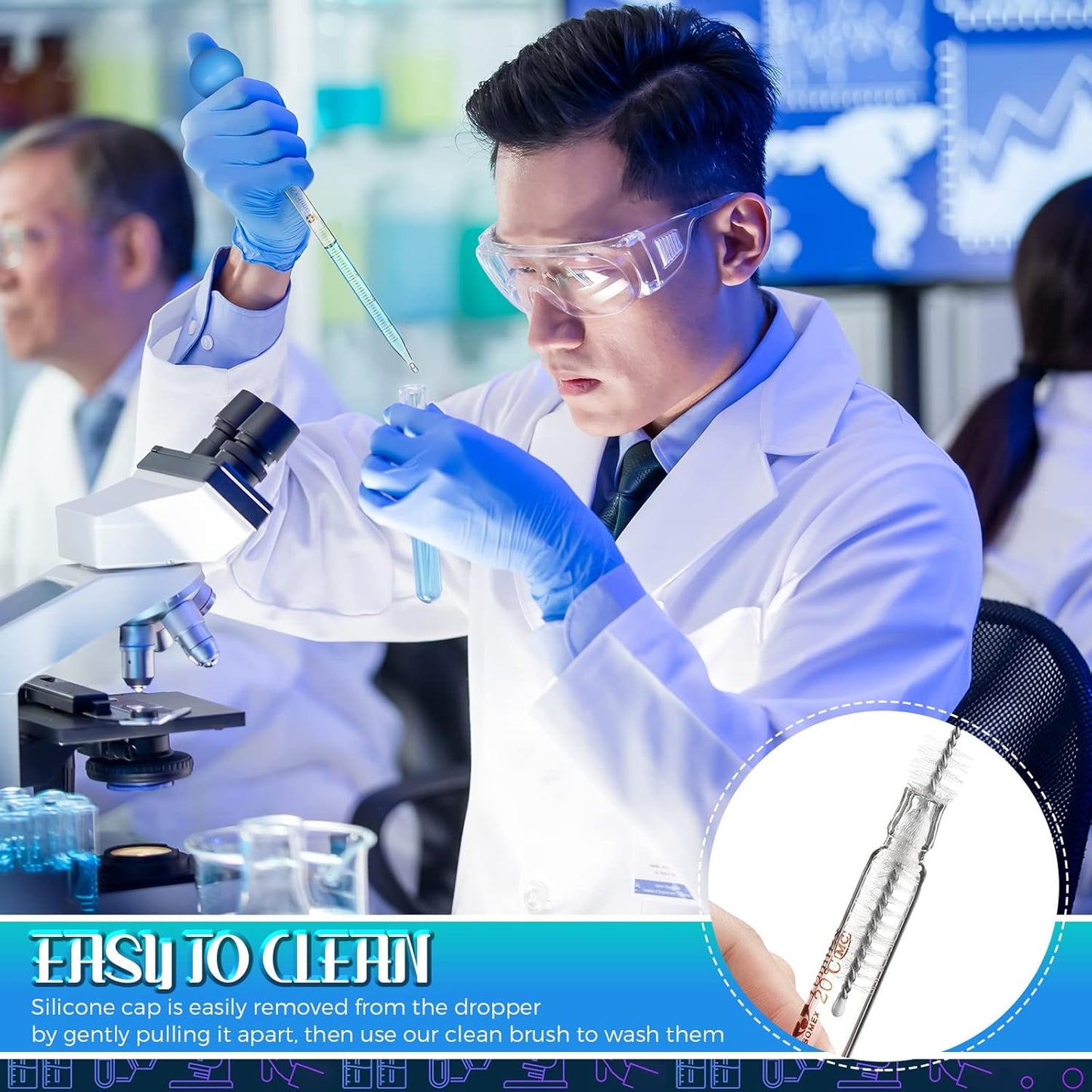 Weewooday Glass Droppers Pipettes Graduated Lab Dropper Glass Liquid Pipette with Big Rubber Hats 20 cm Stir Rod Washing Brush Transfer for Liquid Essential Oil(16 Pieces,Blue,5 Ml, 10 ml)