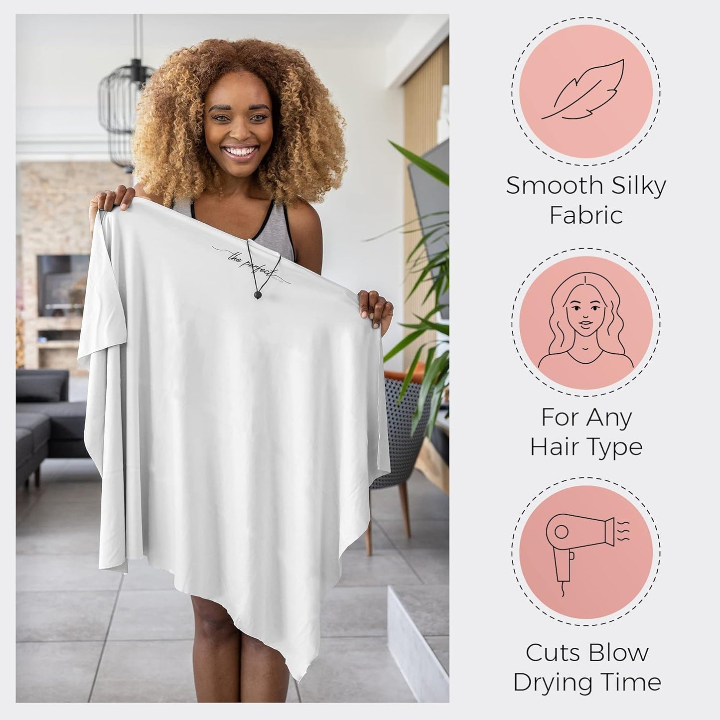 THE PERFECT HAIRCARE Microfiber Hair Towel Wrap for Women - Absorbent Quick Drying Turban for Wet, Curly, and Long Hair for Women, Girls, and Kids - Anti Frizz White