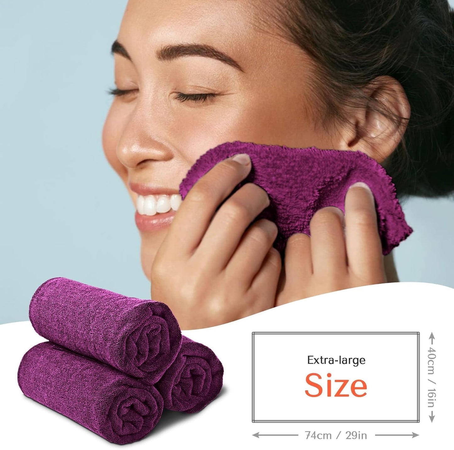 TASALON Microfiber Hair Towel for Salon - 10 Pack - 29 x 16 Inches, Quick Dry and Ultra-Soft Facial Towels with Soft Absorbant (Purple)