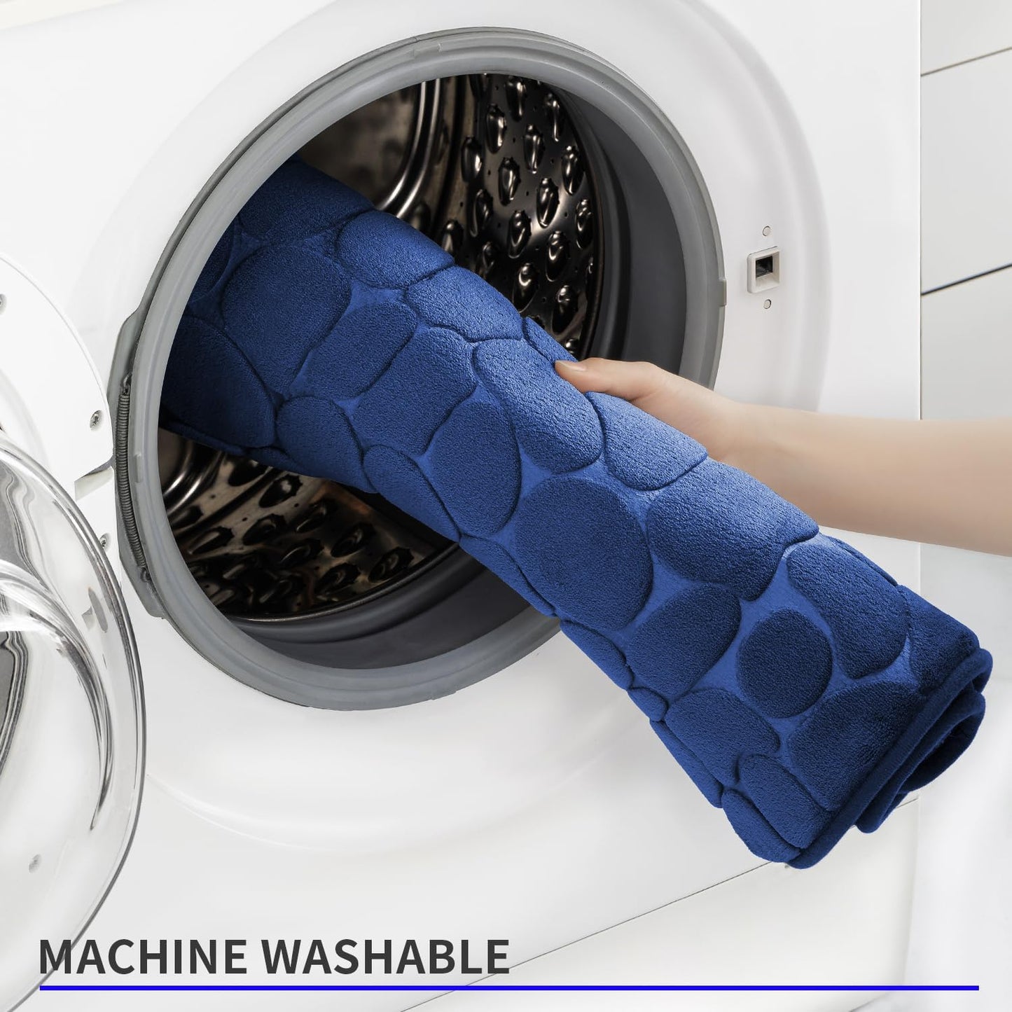 YIHOUSE Memory Foam Bath Mat Cobblestone Bathroom Rugs Super Water Absorbent Bath Mats for Bathroom Machine Washable Bath Rugs(20 x 24,Dark Blue)
