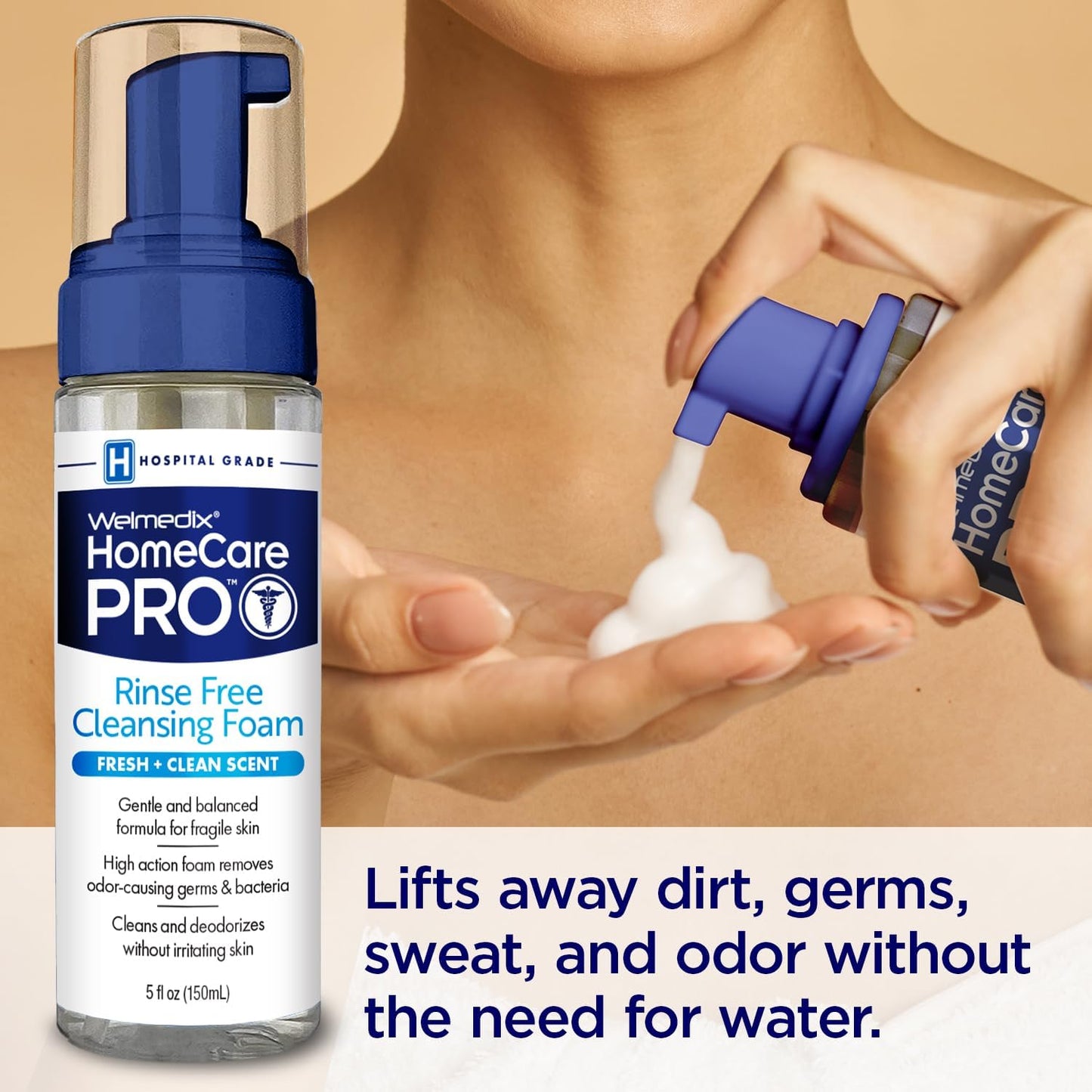 Rinse Free Cleansing Foam, 3 in 1 Body Wash, Shampoo and Personal Cleanser for Elderly, Incontinence and Infant Care, Hospital Grade, Sulfate Free, Paraben Free (Pack of 3)