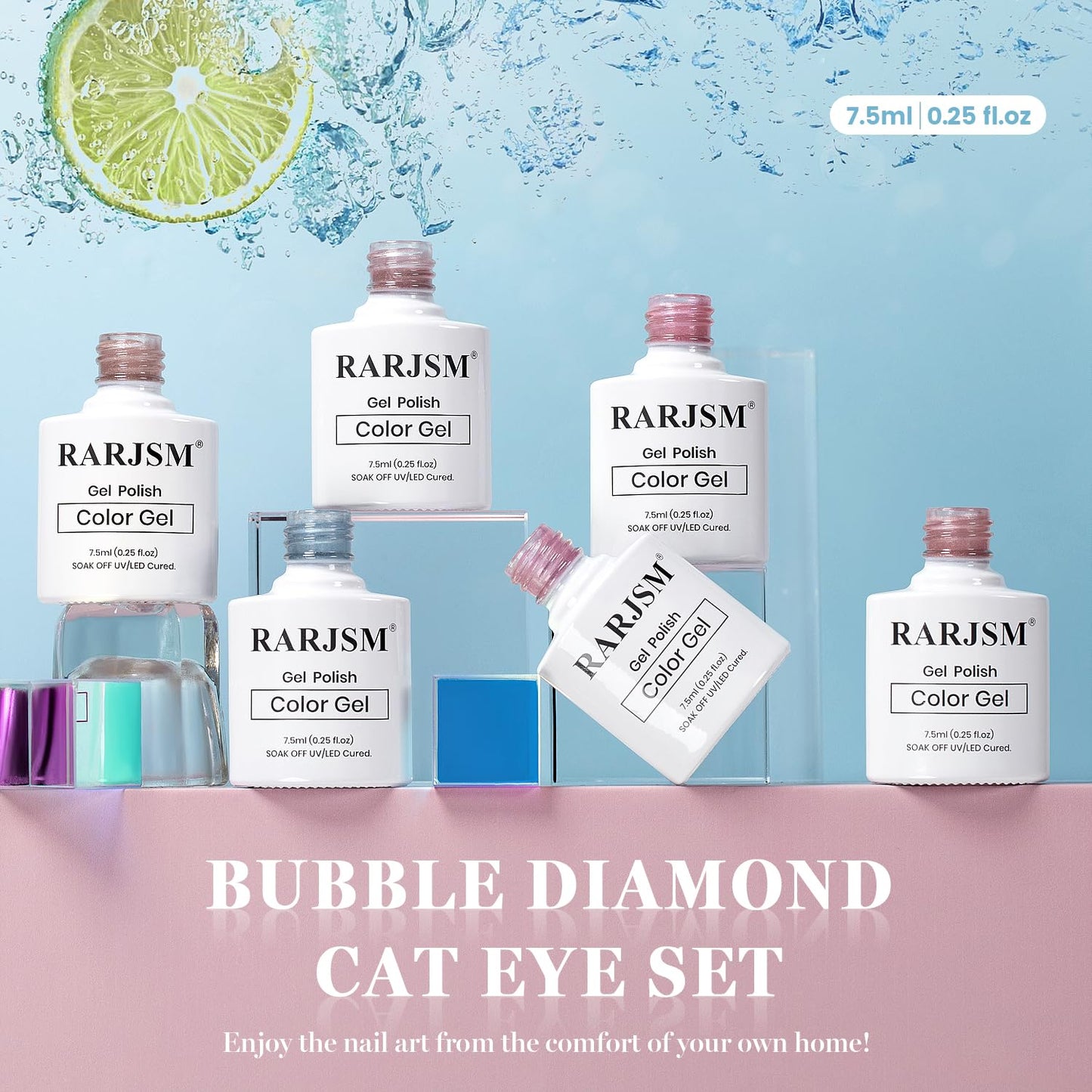 RARJSM Glassy Cat Eye Gel Nail Polish Set 6Pcs Nude Rose Purple Pink Blue Velvet Ice Jelly Silver Shimmer Ceramic Bubble Diamond Cateye Gelpolish with Magnetic Stick Curing Require Home Salon