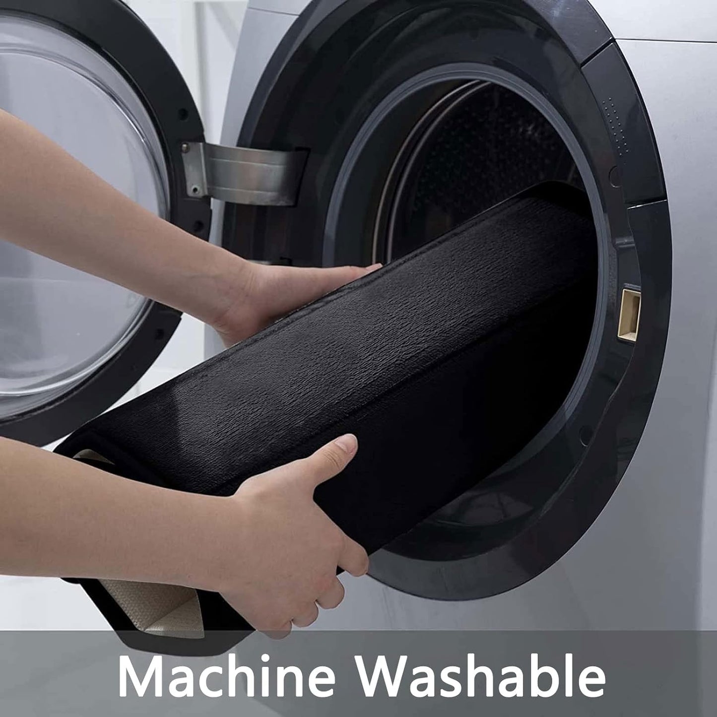 Buganda Memory Foam U-Shaped Contour Toilet Rugs, Non Slip Absorbent, Thick Soft Washable Bathroom Mat, Floor Carpet Bath Rugs Mat for Toilet Base (24" x 20", Black)