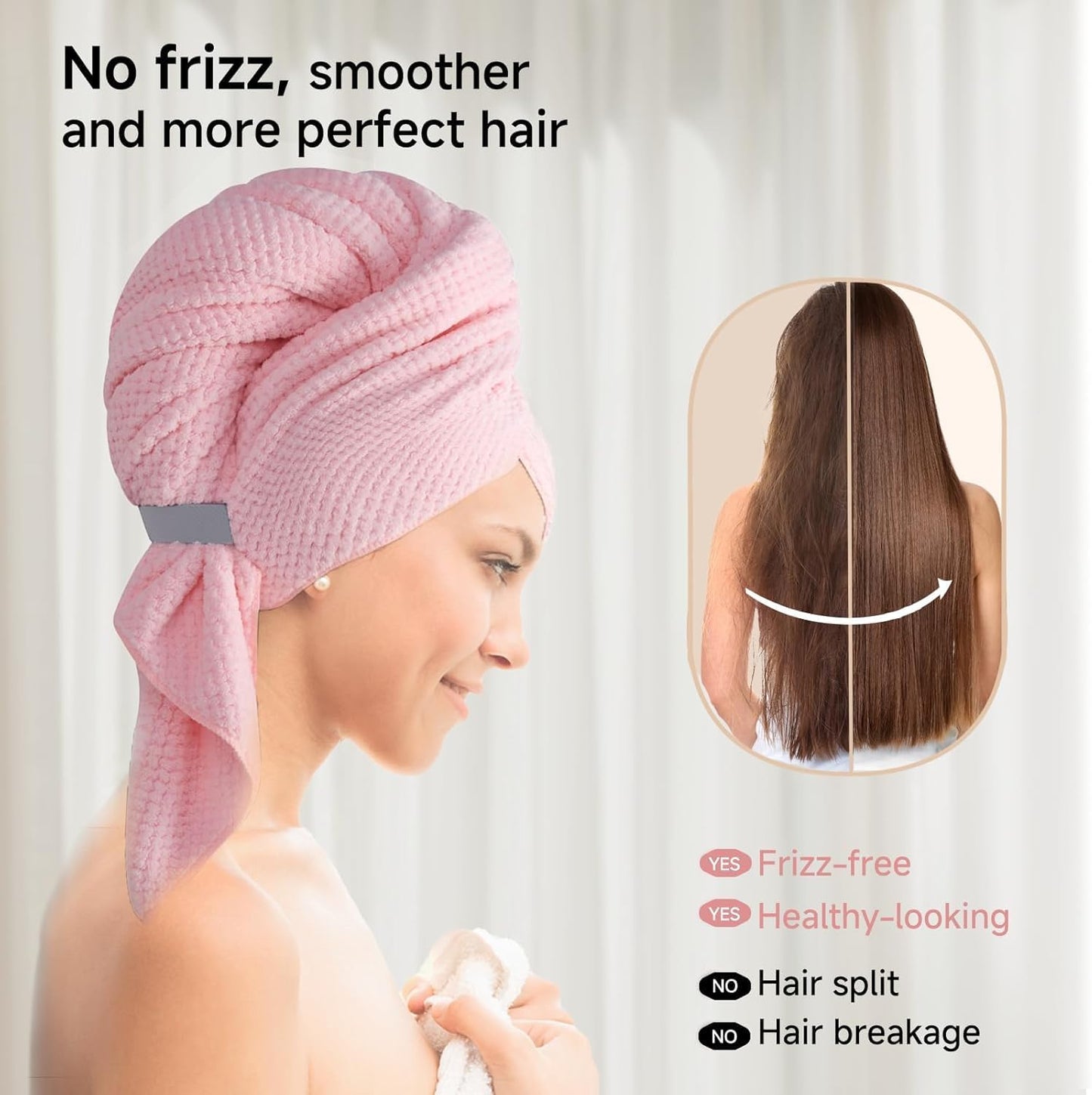 Microfiber Hair Towel Wrap Turban 2 Pack Large | Super Absorbent Quick Dry & Anti-Frizz for Women with Curly Hair | 27.5" x 39.4" Hair Towel Cap