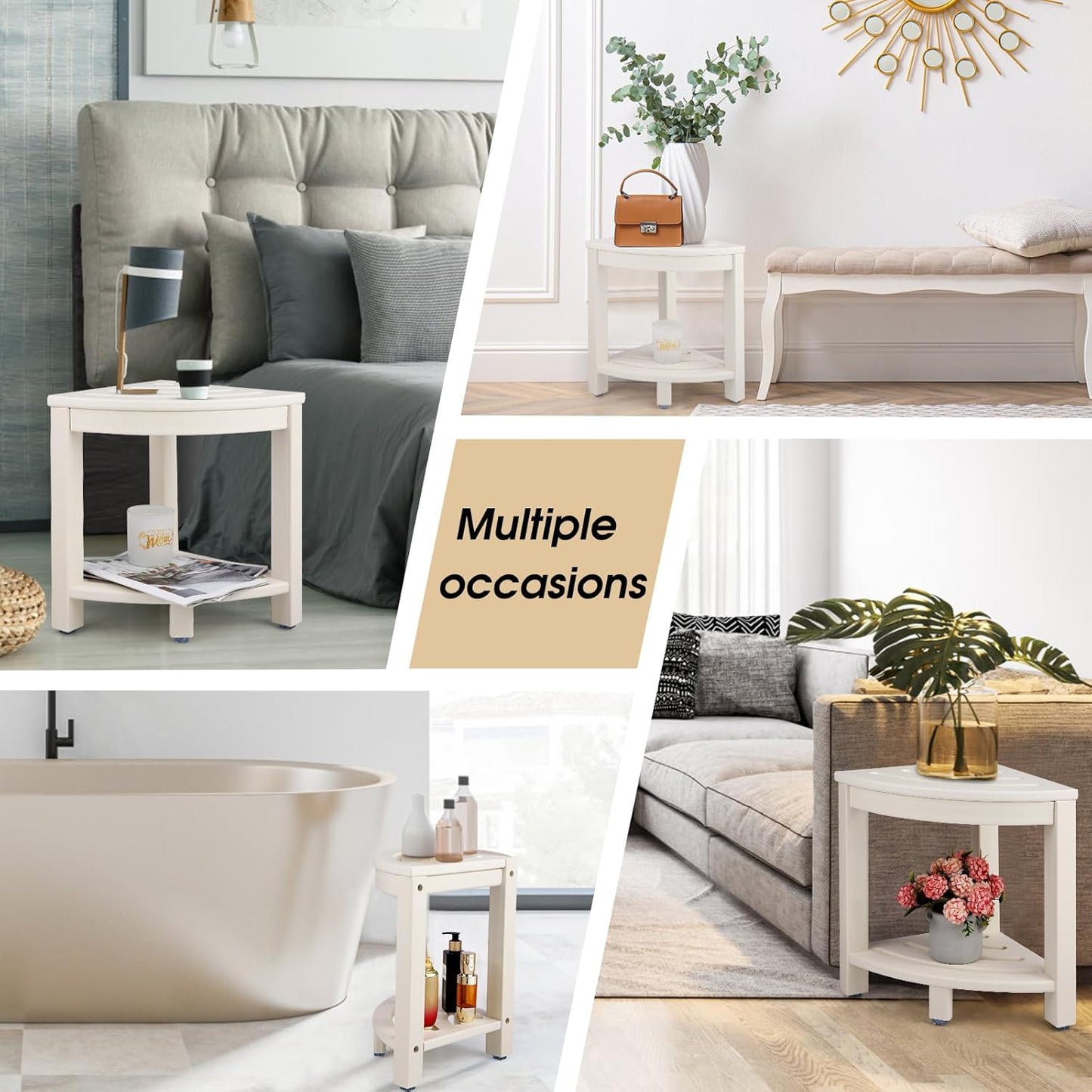 HDPE Corner Shower Stool,Shower Bench Seat with Storage Shelf for Shaving Legs Plastic Spa Bath Step Foot Rest for Bathroom Small Place (White)