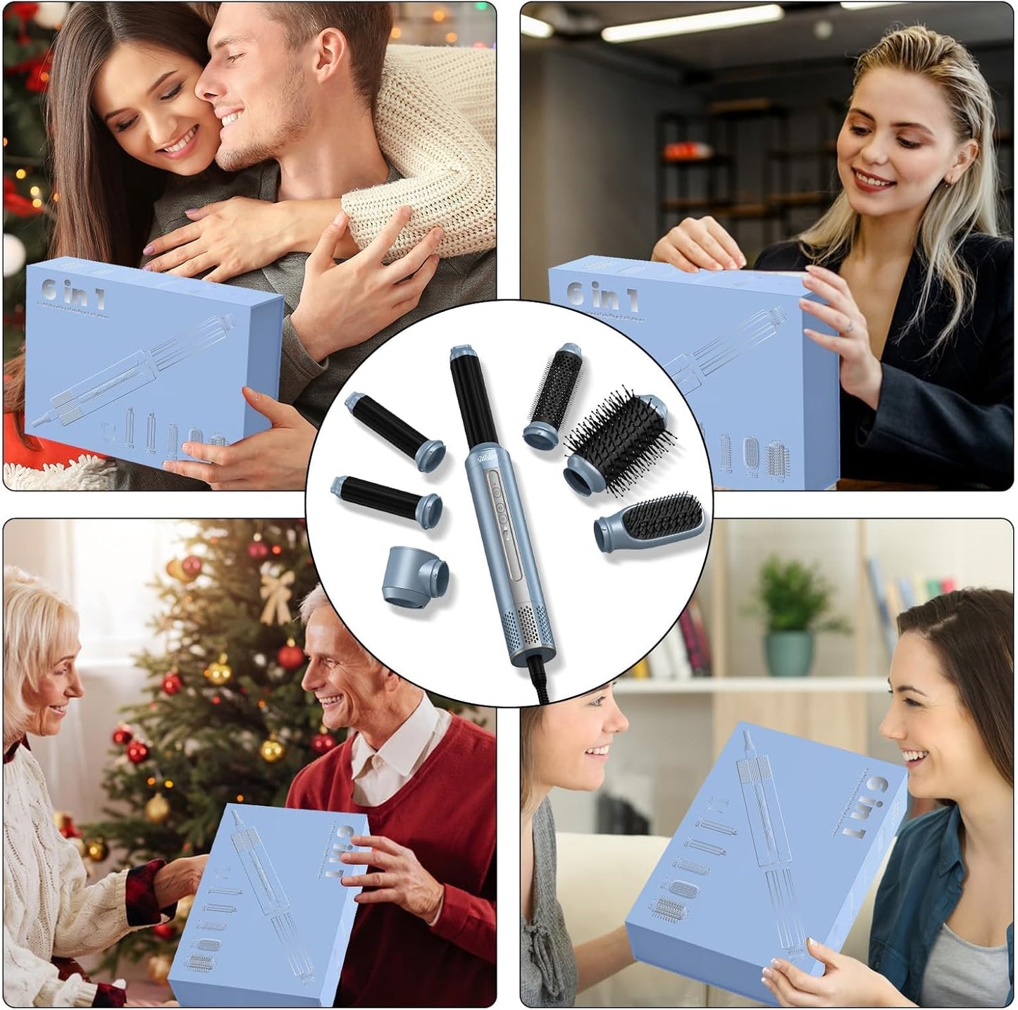 Hair Dryer Brush, Blow Dryer Brush with Attachments,110000 RPM Curly Twist 6 in 1 Air Style, Professional Ionic Hair Styling Tool, Left & Right Air Curler, Volumizer