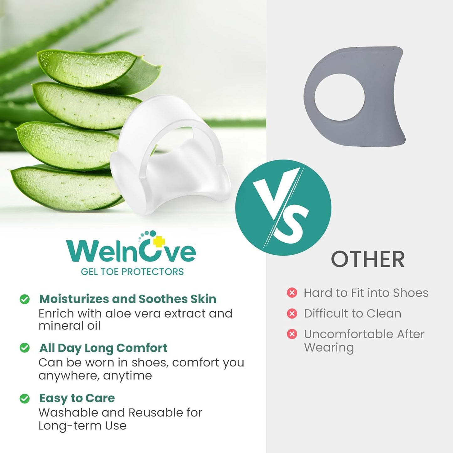 Welnove Gel Toe Separator, 12 Pack Pinky Toe Spacers, Aloe Vera Extract Infused Silicone Little Toe Spacers, Bunion Corrector, Bunion Cushions Pads for Preventing Rubbing & Relieve Pressure