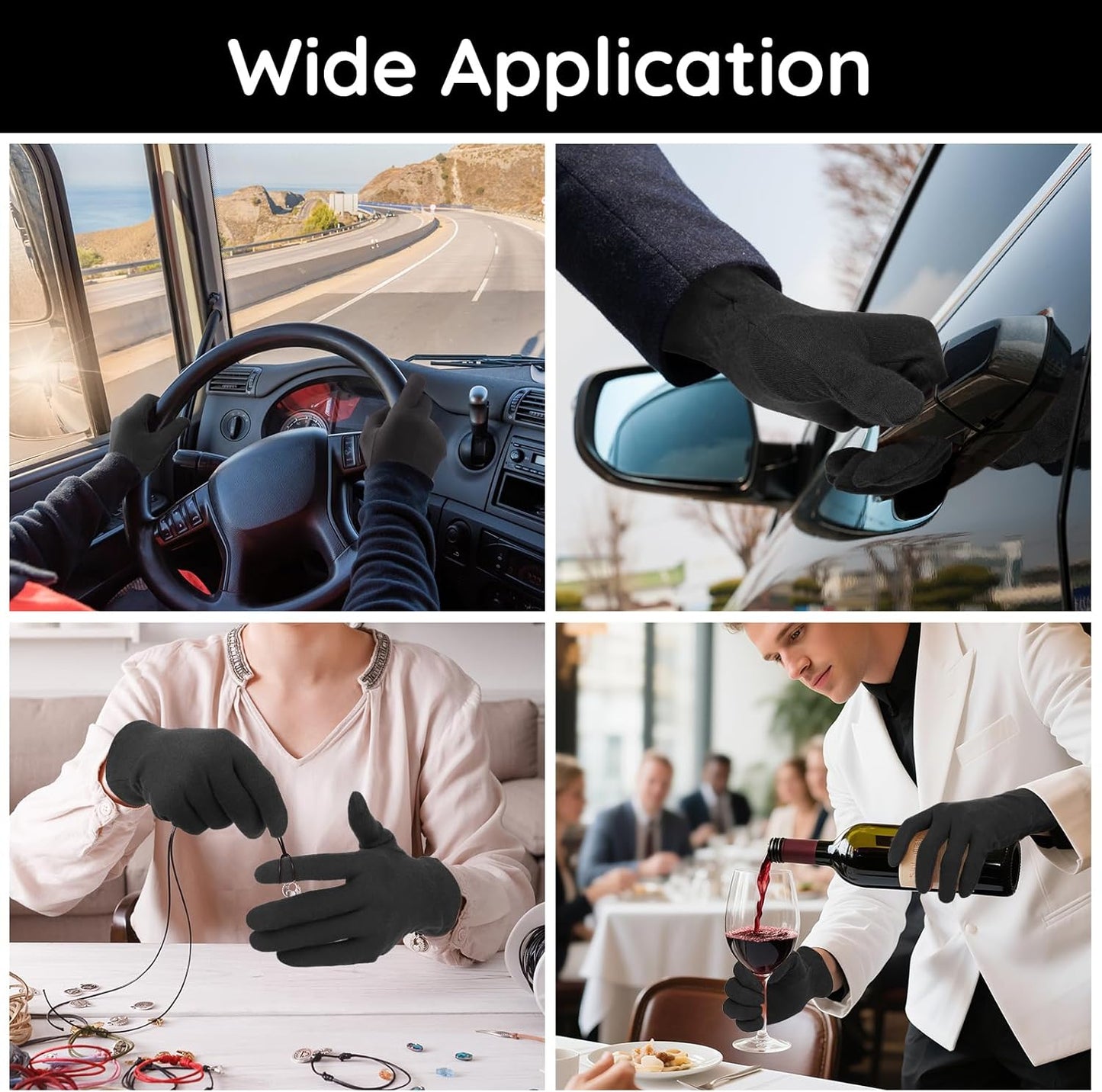 Segbeauty 8 Counts Black Cotton Gloves Overnight with Elastic Band, 4 Pairs Skin Lotion Moisturizing Hand Cotton Gloves for Men, at Home Spa Gel Moisture Glove for Working, Soft Sleep Lotion Glove