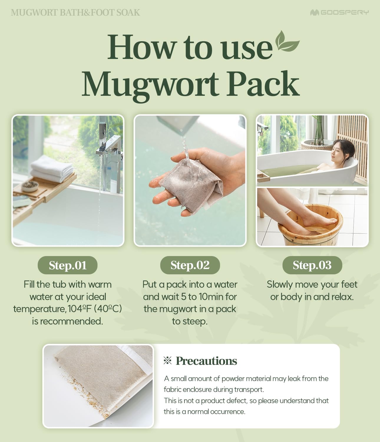 Monage Korean Organic Mugwort Bath and Foot Soak (10 Pack) Natural Home Spa Therapy with Traditional Korean Healing Properties and Relaxation Benefits, Skin Soothing, Muscle Relief, Korean Skin Care