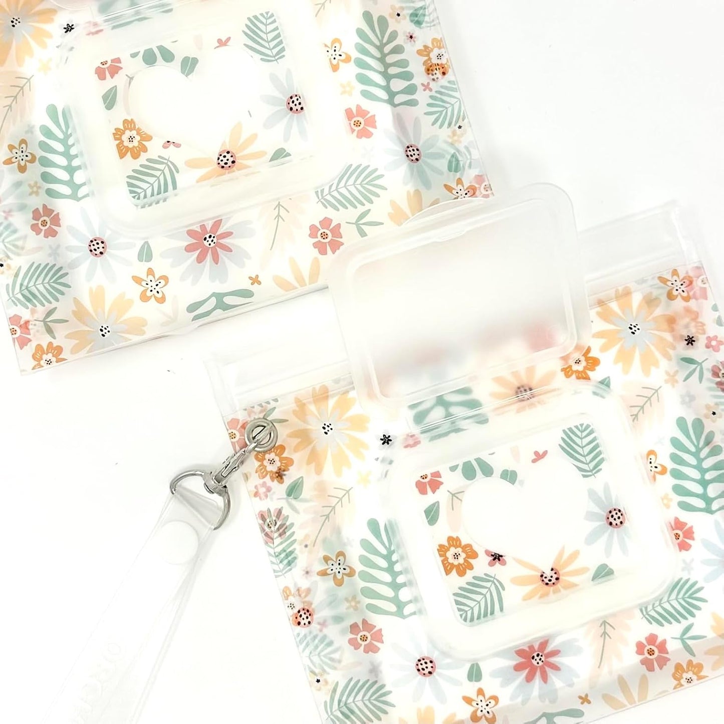 Portable & Refillable Wet Wipe Pouch - Reusable Baby Wipes Holder & Container, Mini Floral Love, 2pcs