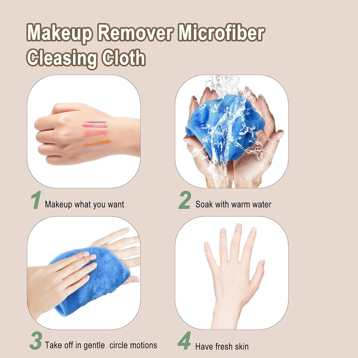KODAMO Makeup Remover Cloth, 6 inch x 6 inch Reusable Makeup Remover Pads Washable Travel Bag, Microfiber Makeup Removal Face Wash Cloths with Just Water, Gentle Soft, 12 Pack