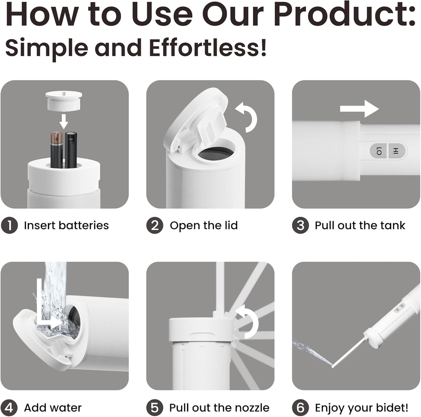VOVO Go Portable Electric Bidet for Travel - 2 Adjustable Pressure Settings, Compact Handheld Bidet, Ideal for Personal Hygiene & Postpartum Care, Lightweight & Leak-Proof, Made in Korea - White