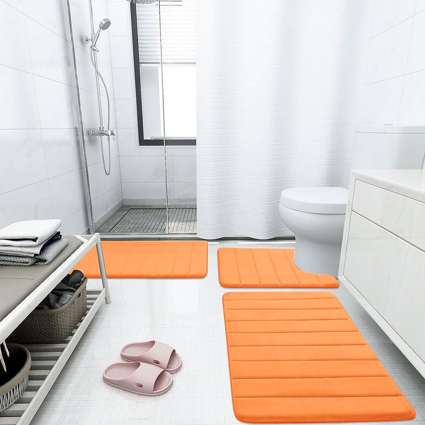 Buganda Memory Foam Bath Mat, 35.4" x 24", Ultra Soft and Non-Slip Bathroom Rugs, Water Absorbent and Machine Washable Bath Rug Runner for Bathroom, Shower, and Tub, Orange